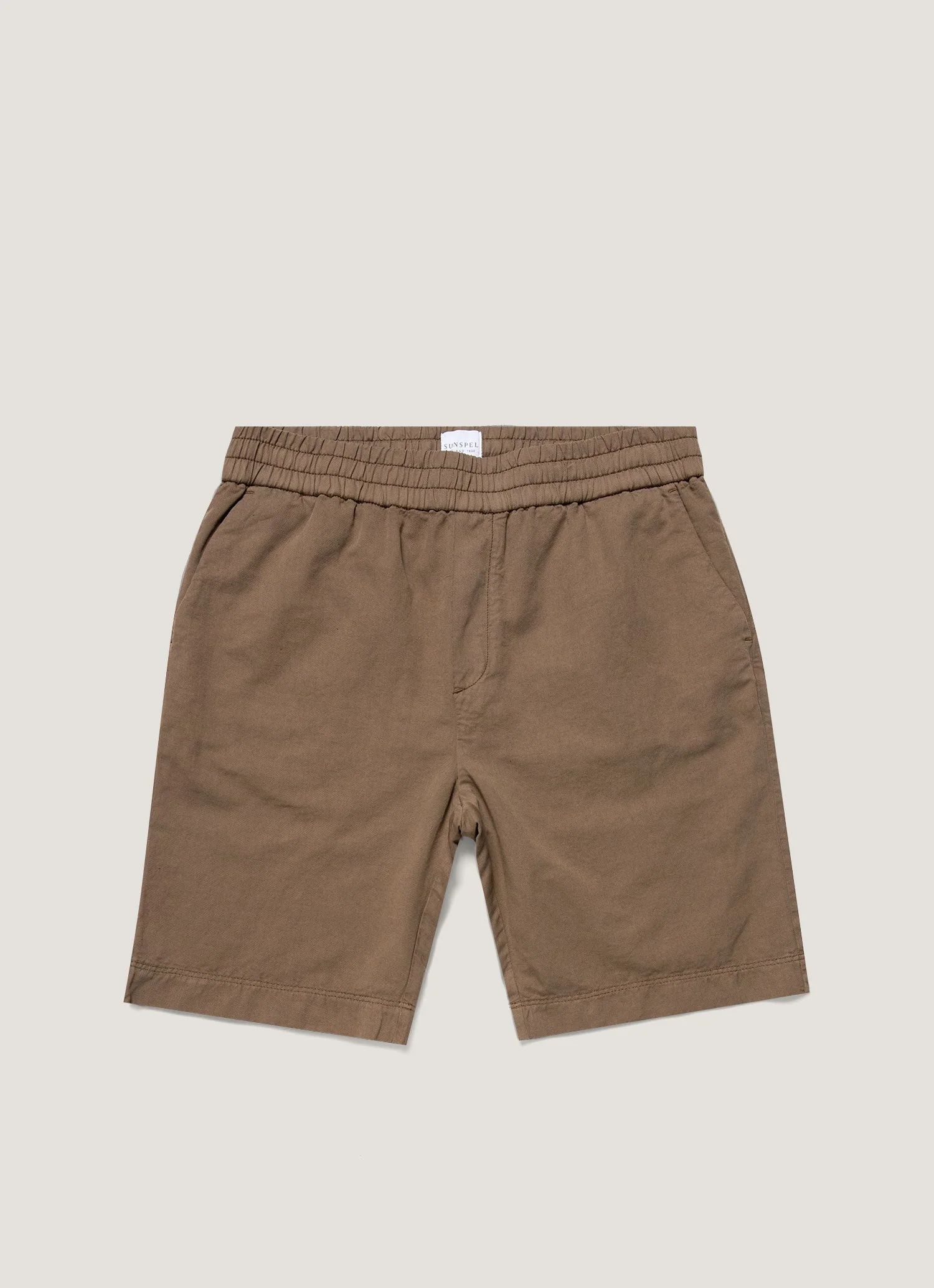 Men's Cotton Linen Drawstring Shorts in Dark Tan