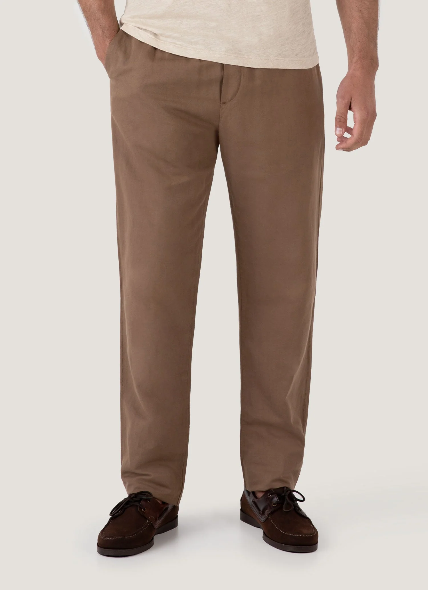 Men's Cotton Linen Drawstring Trouser in Dark Tan - Image 2