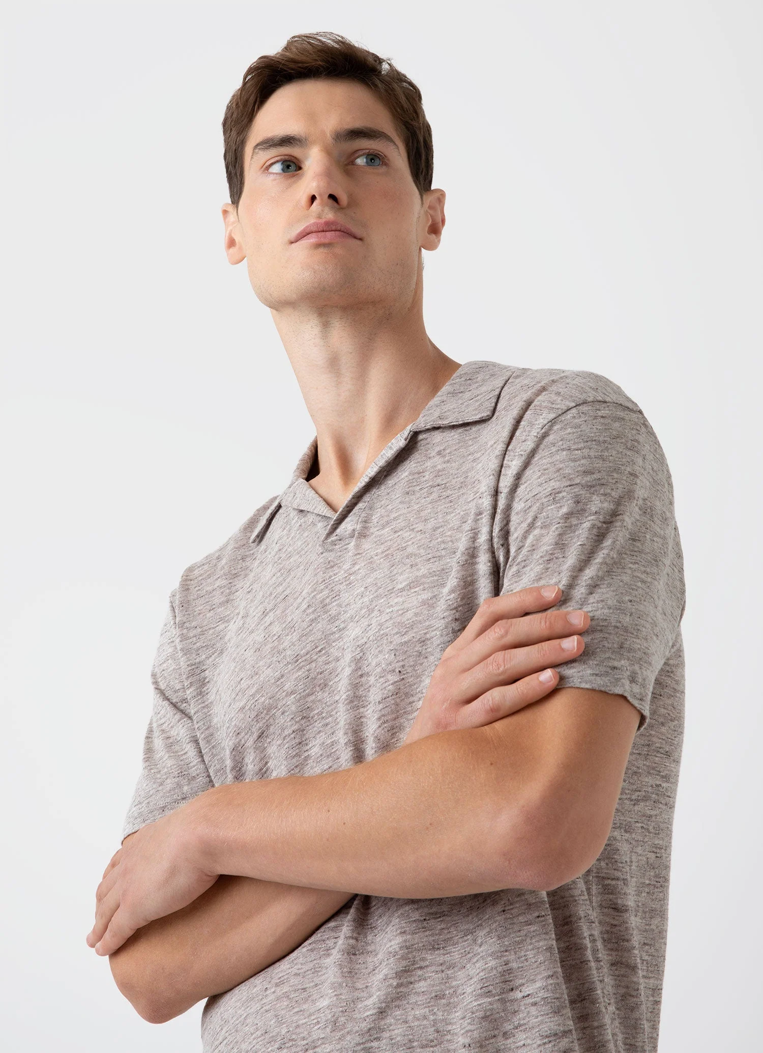 Men's Linen Polo Shirt in Oatmeal Melange - Image 5