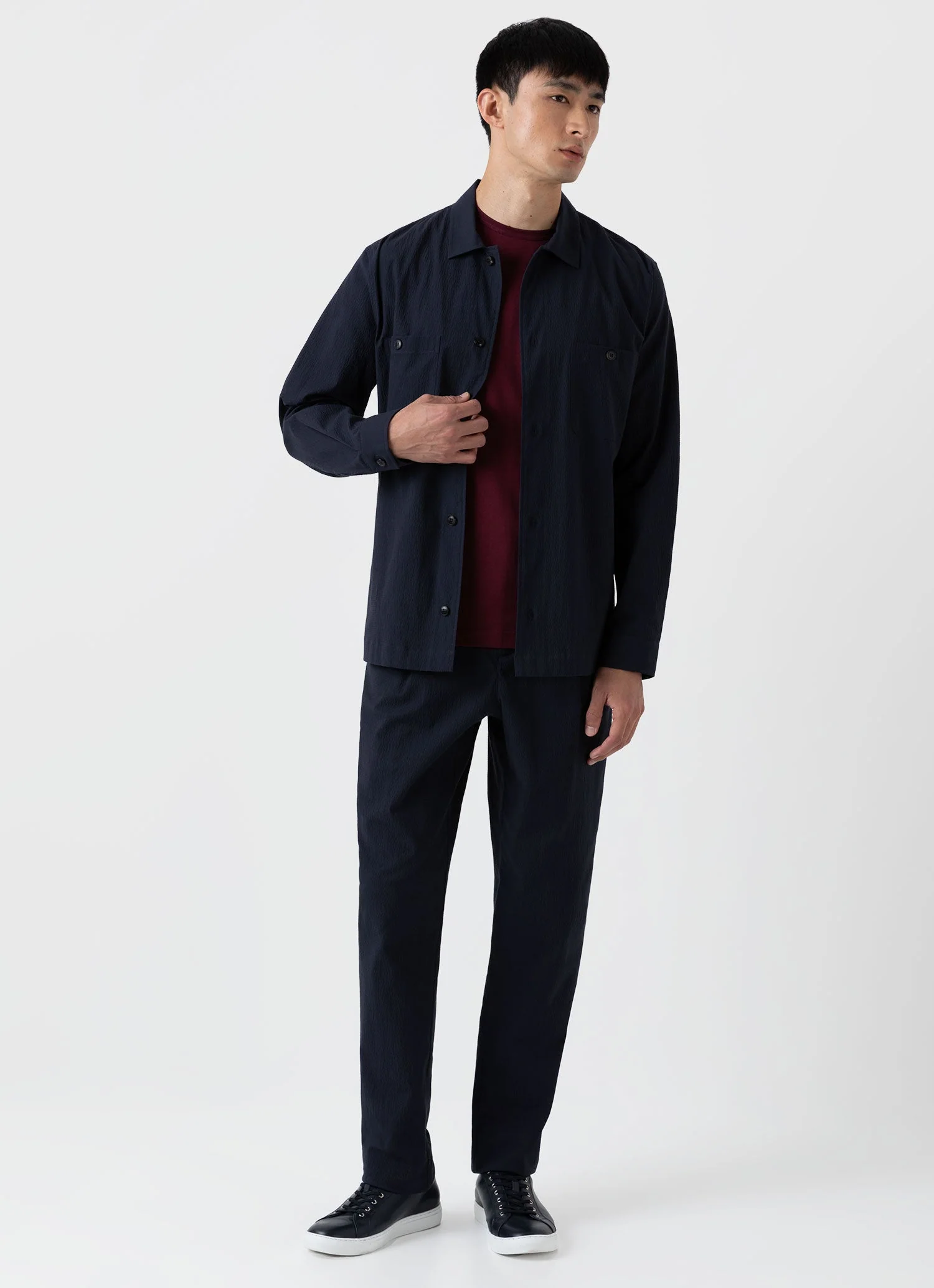 Men's Seersucker Overshirt in Navy - Image 3