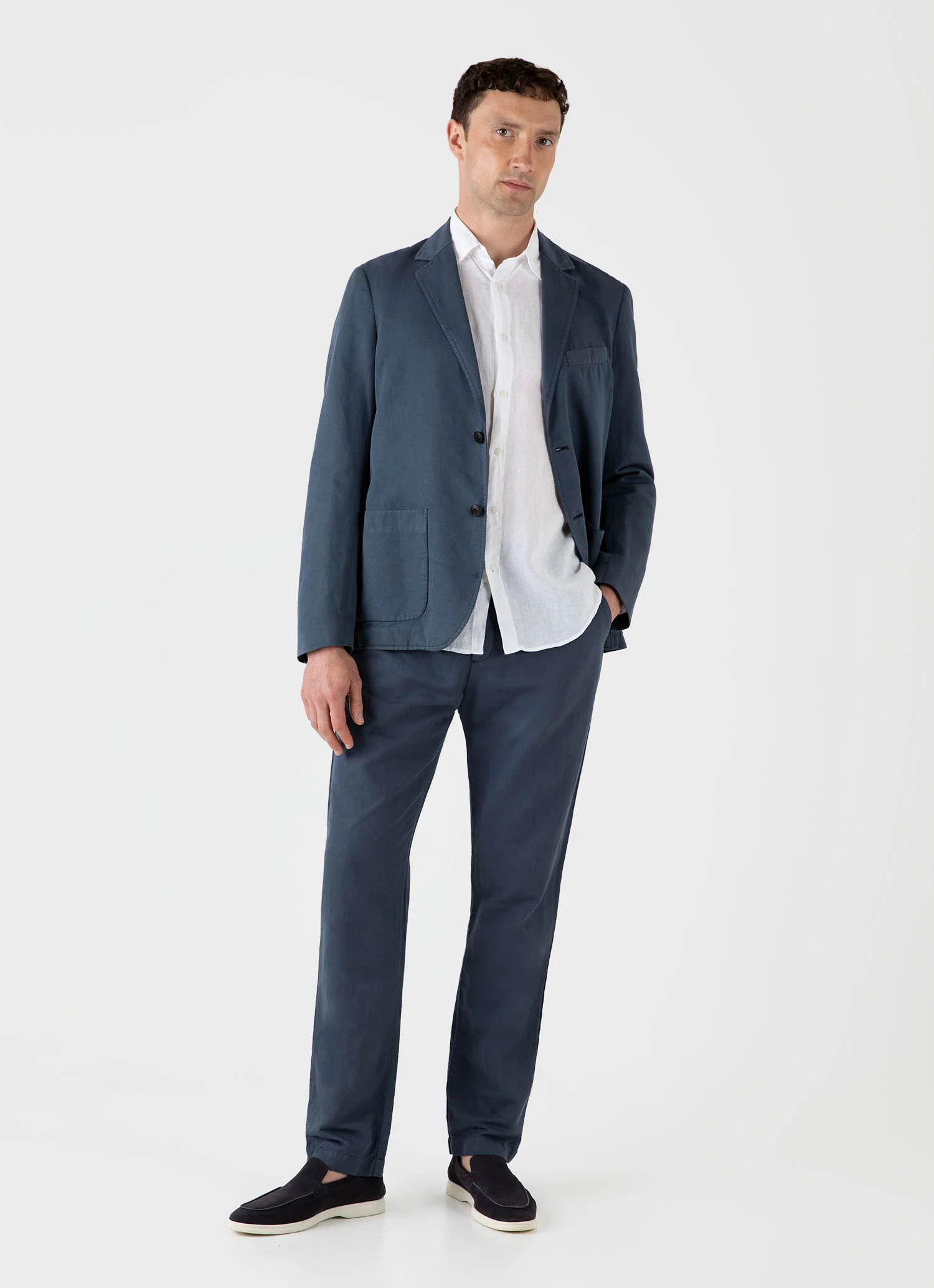 Men's Cotton Linen Unstructured Blazer in Shale Blue - Image 3
