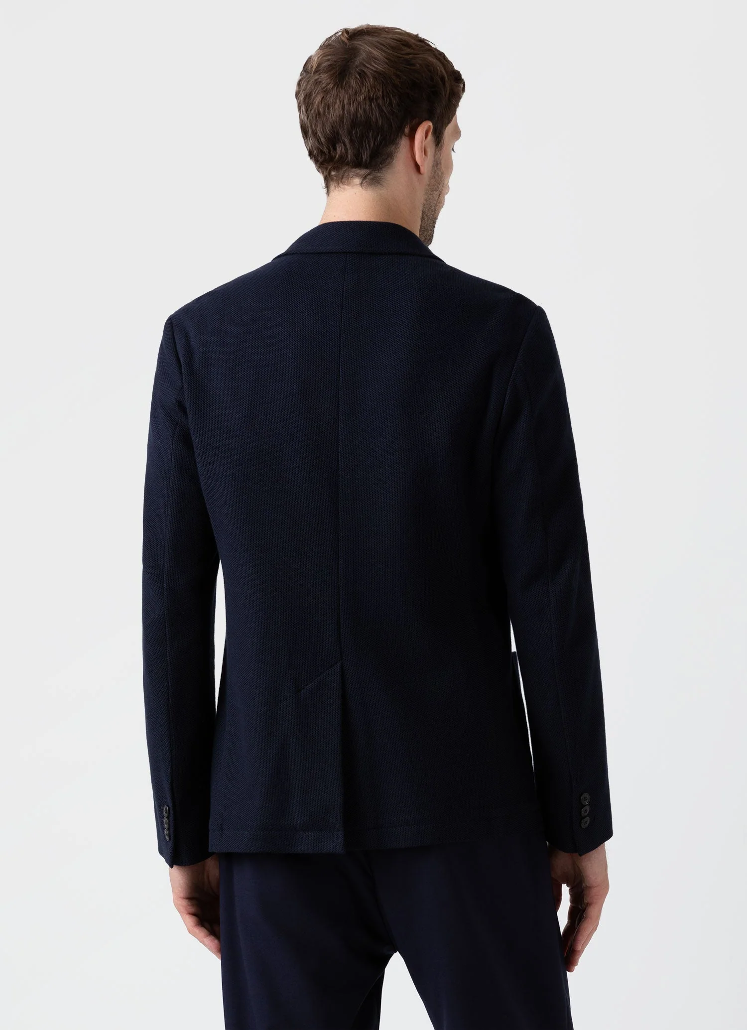 Men's Piqué Unstructured Blazer in Navy - Image 5