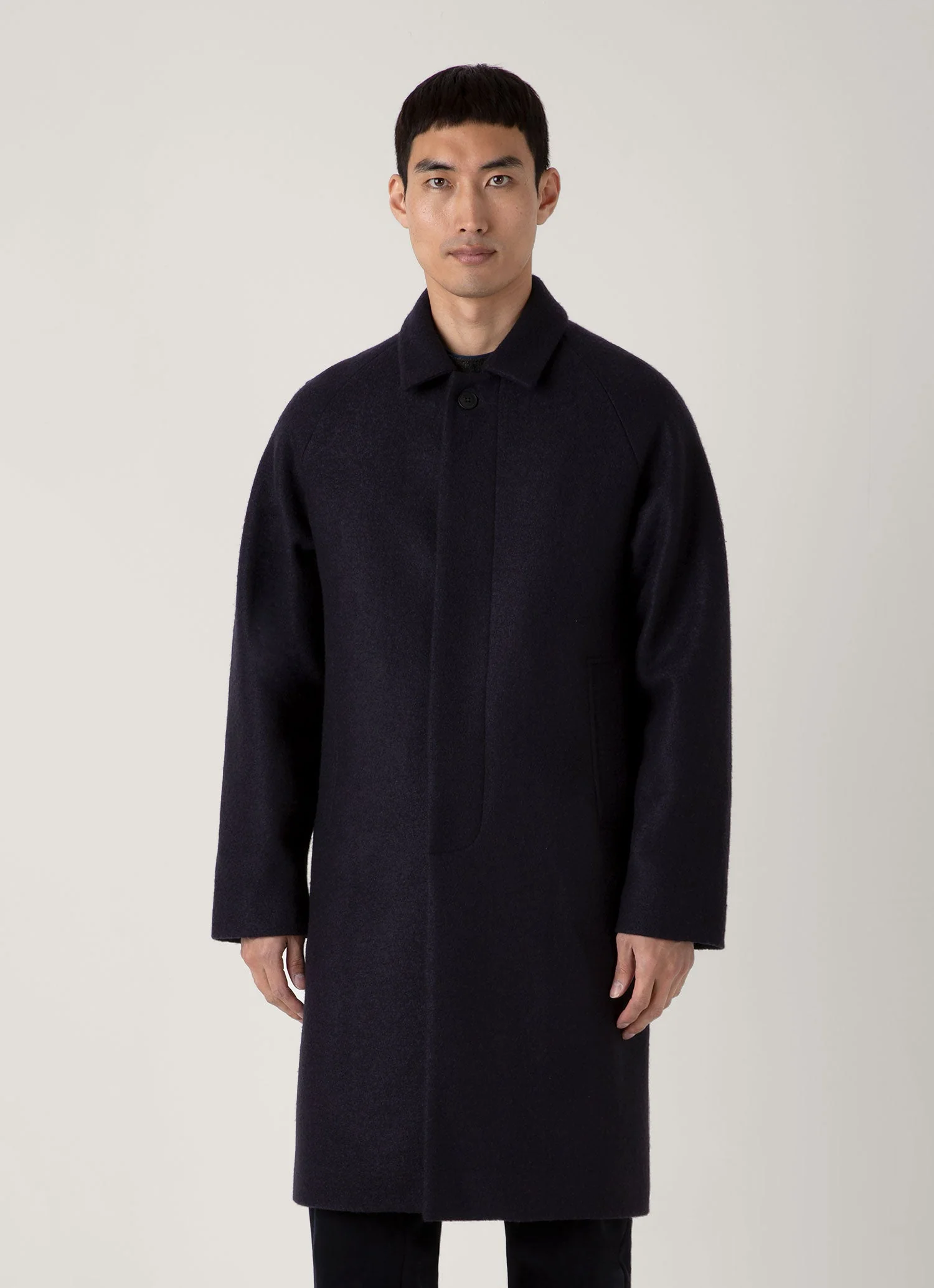 Men's Boiled Wool Car Coat in Navy - Image 2
