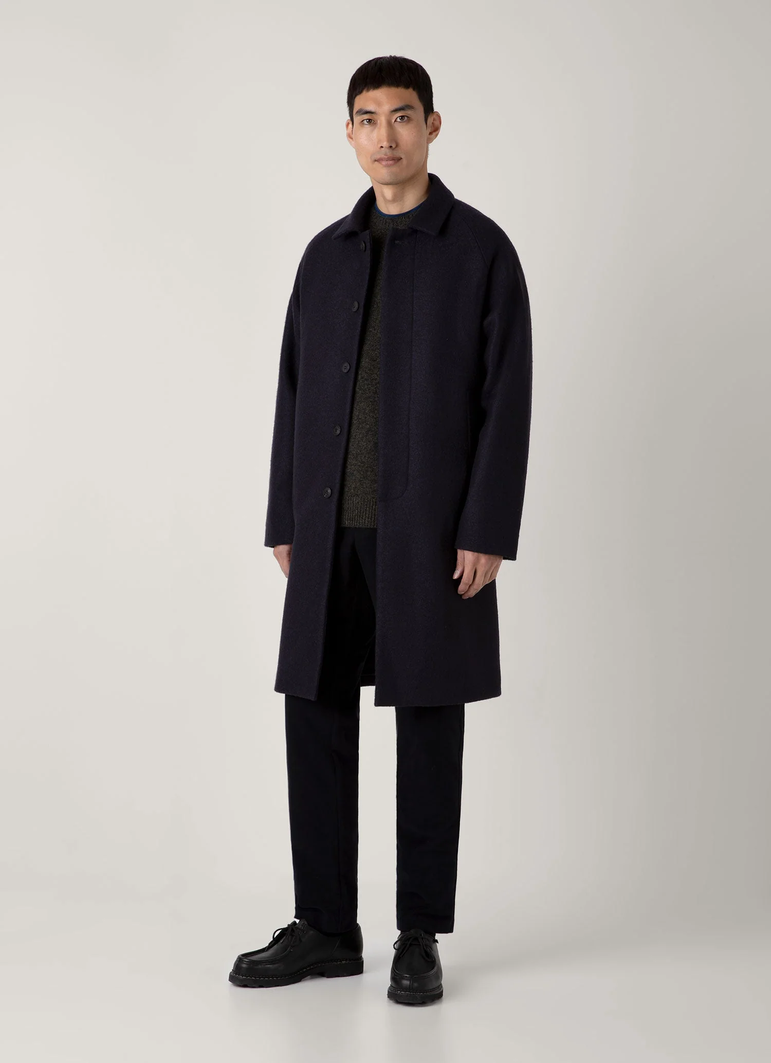 Men's Boiled Wool Car Coat in Navy - Image 3