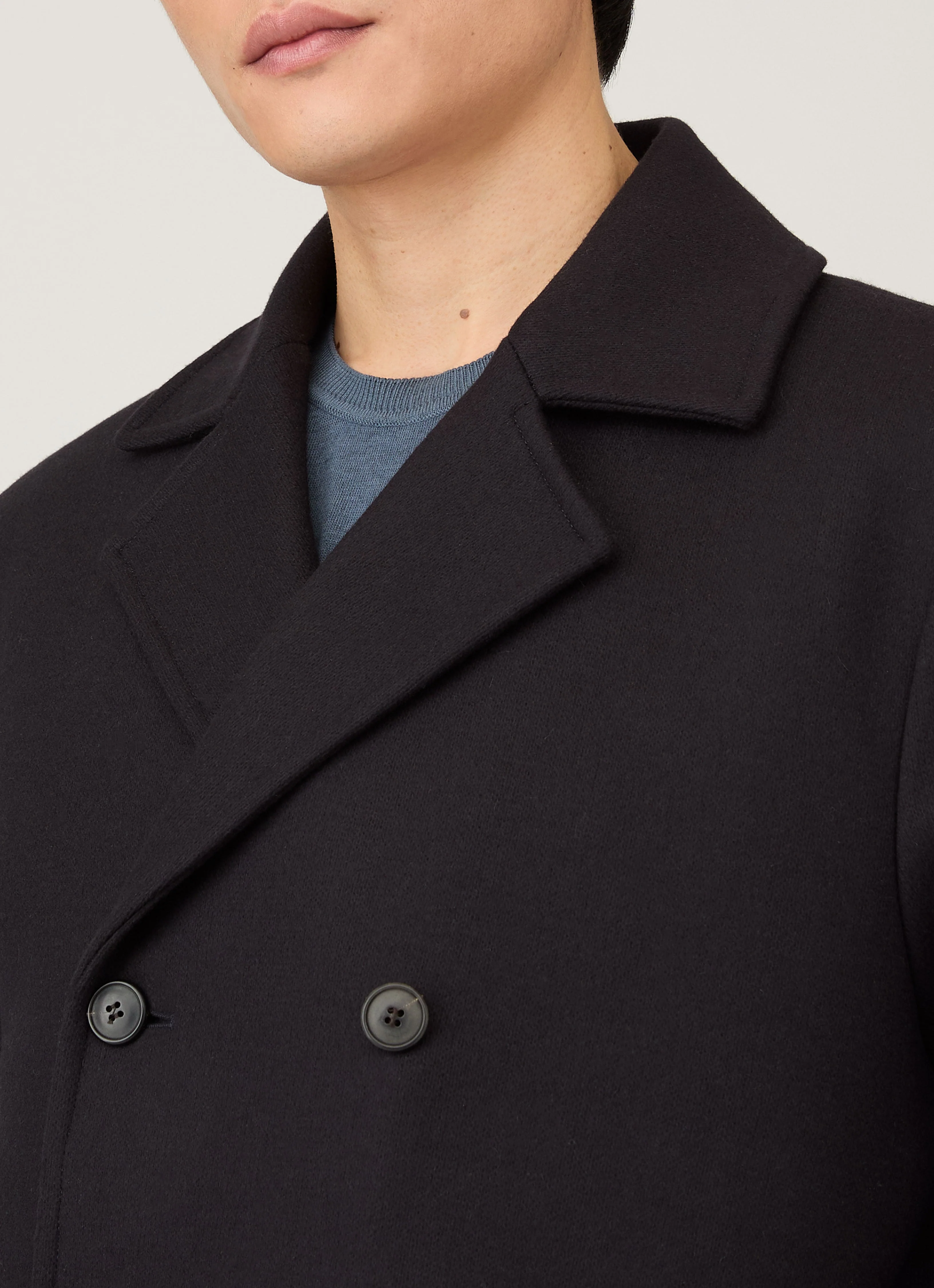 Men's Boiled Wool Pea Coat in Navy - Image 6