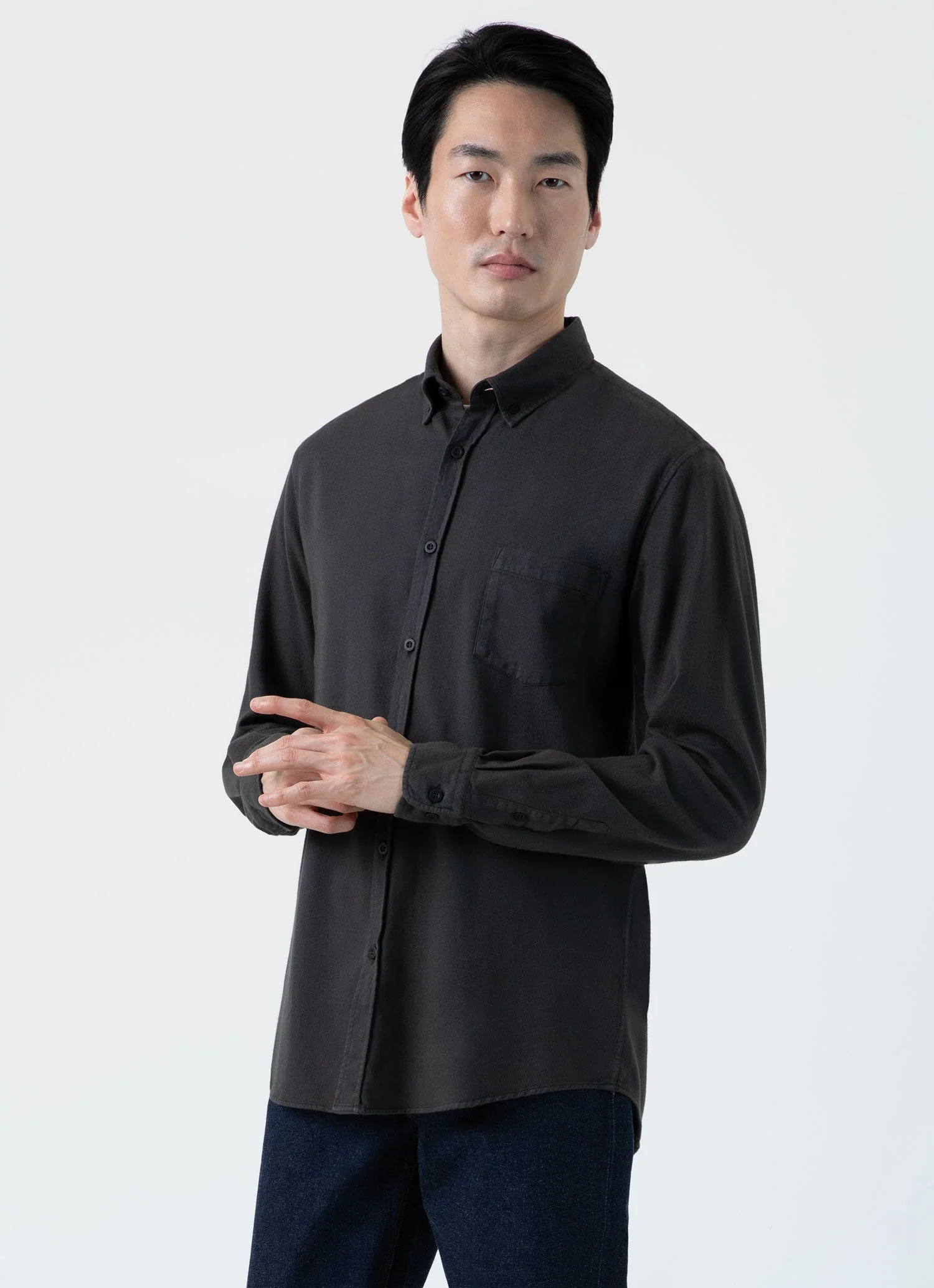 Men's Button Down Flannel Shirt in Anthracite - Image 2