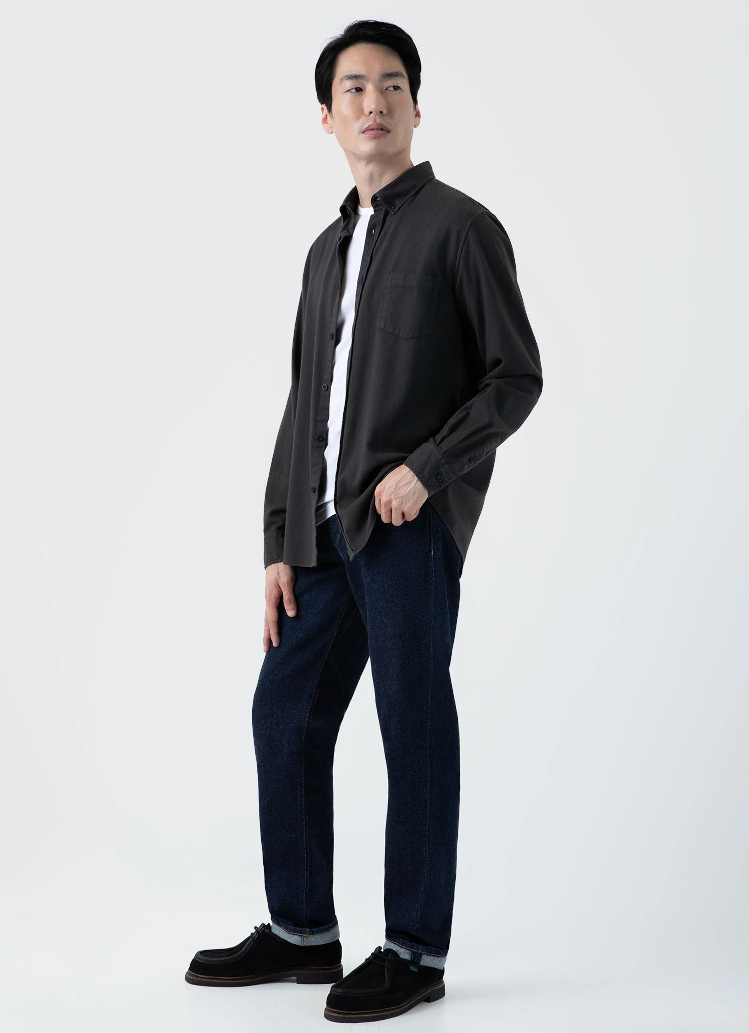 Men's Button Down Flannel Shirt in Anthracite - Image 3