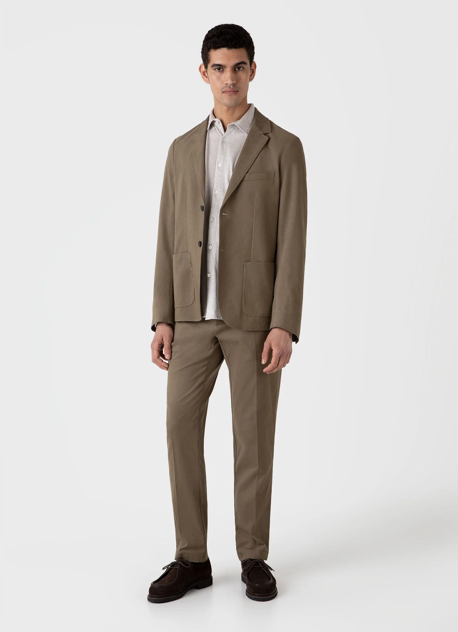 Men's Brushed Cotton Wool Blazer in Sandstone - Image 3