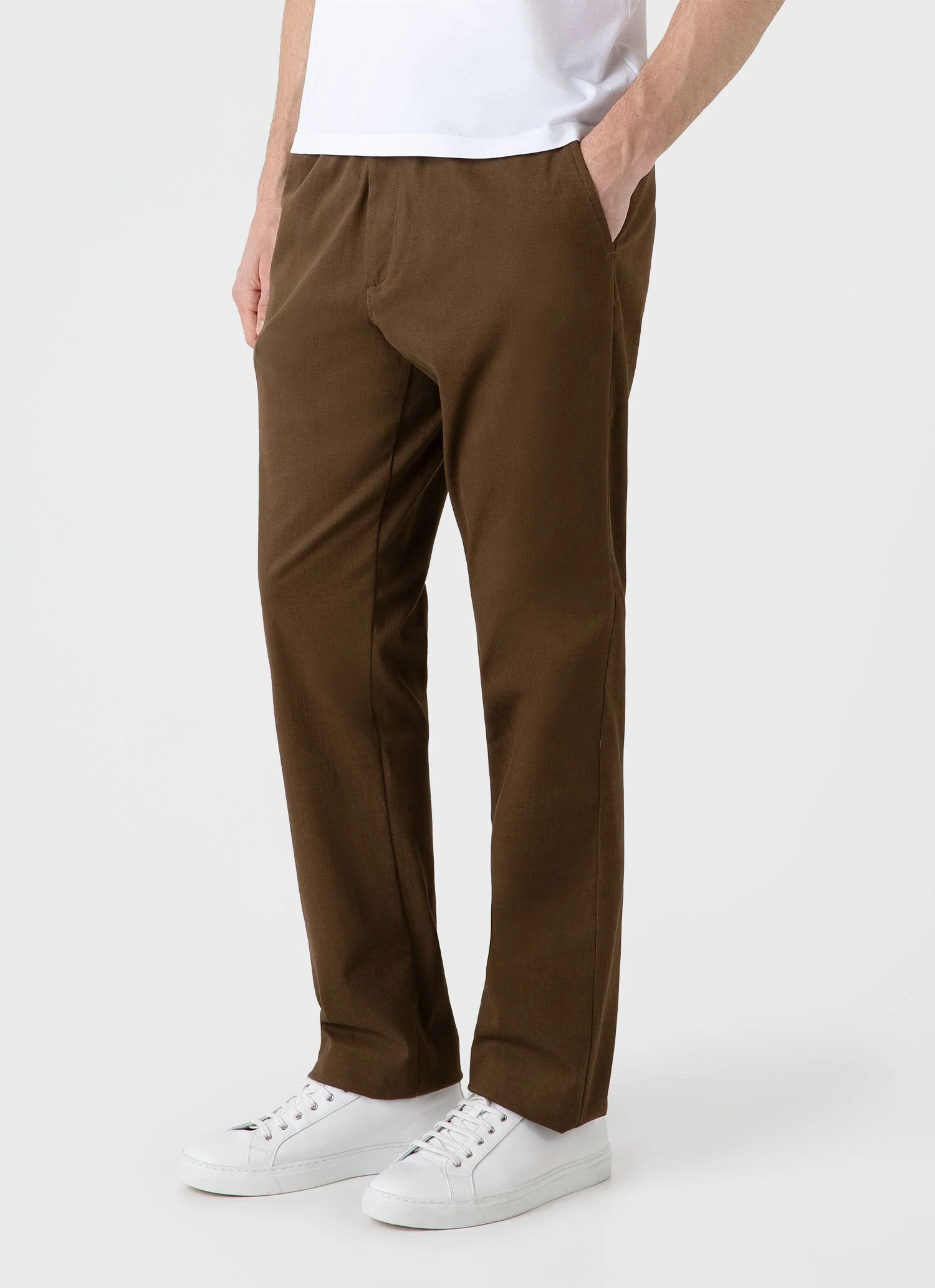 Men's Brushed Cotton Wool Drawstring Trouser in Dark Stone - Image 3