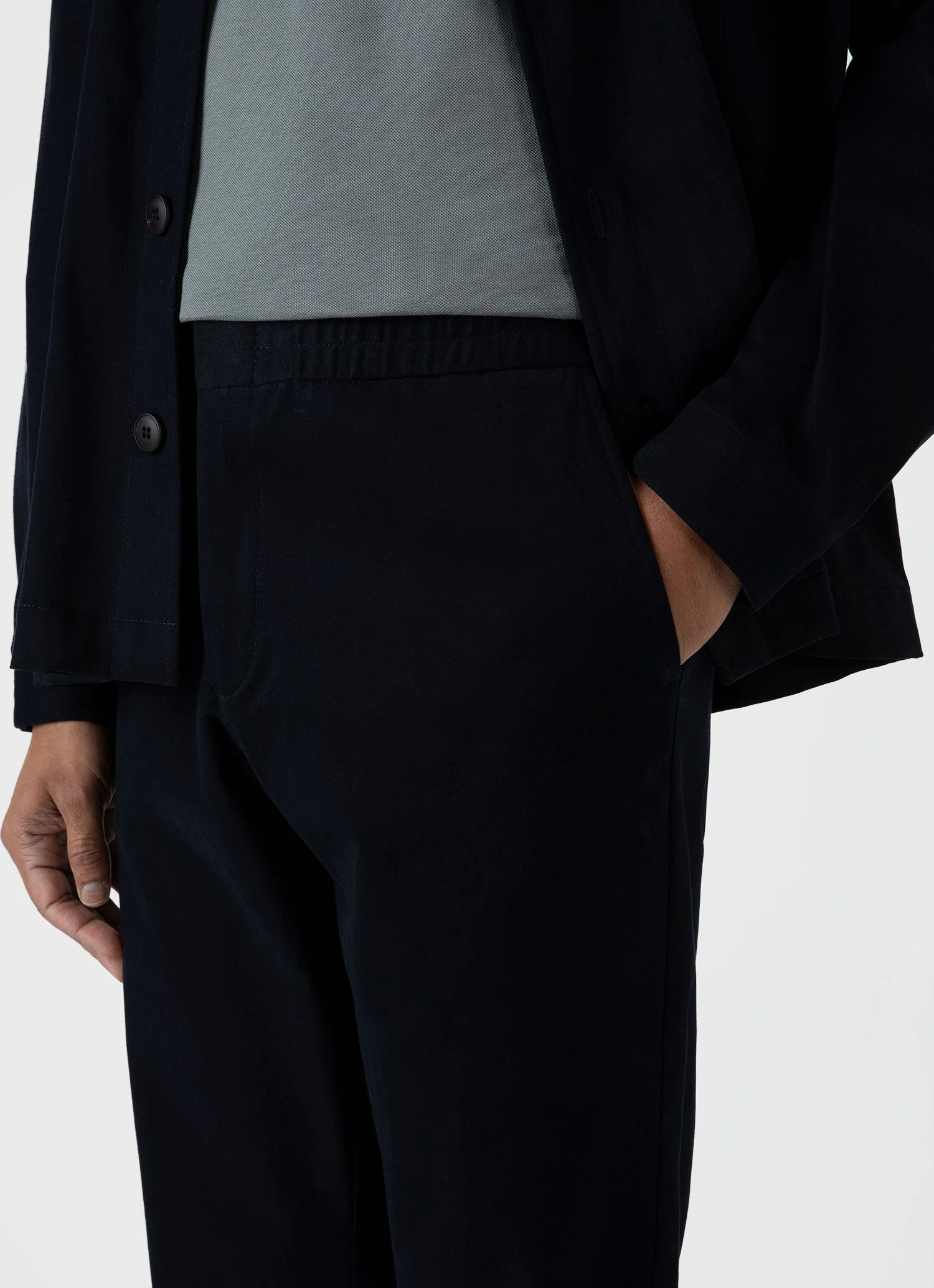 Men's Brushed Cotton Wool Drawstring Trouser in Navy - Image 6