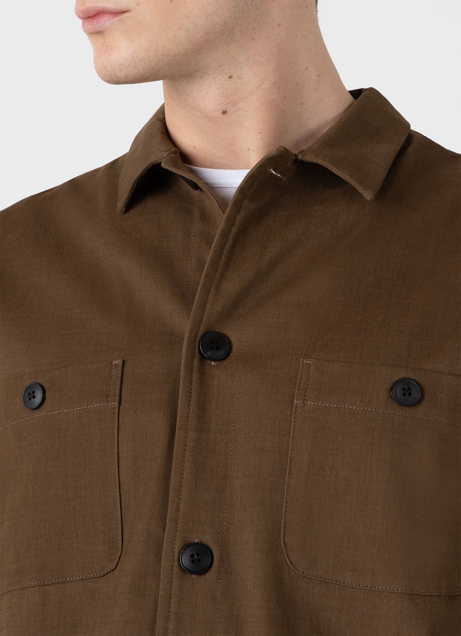 Men's Brushed Cotton Wool Overshirt in Dark Stone - Image 6