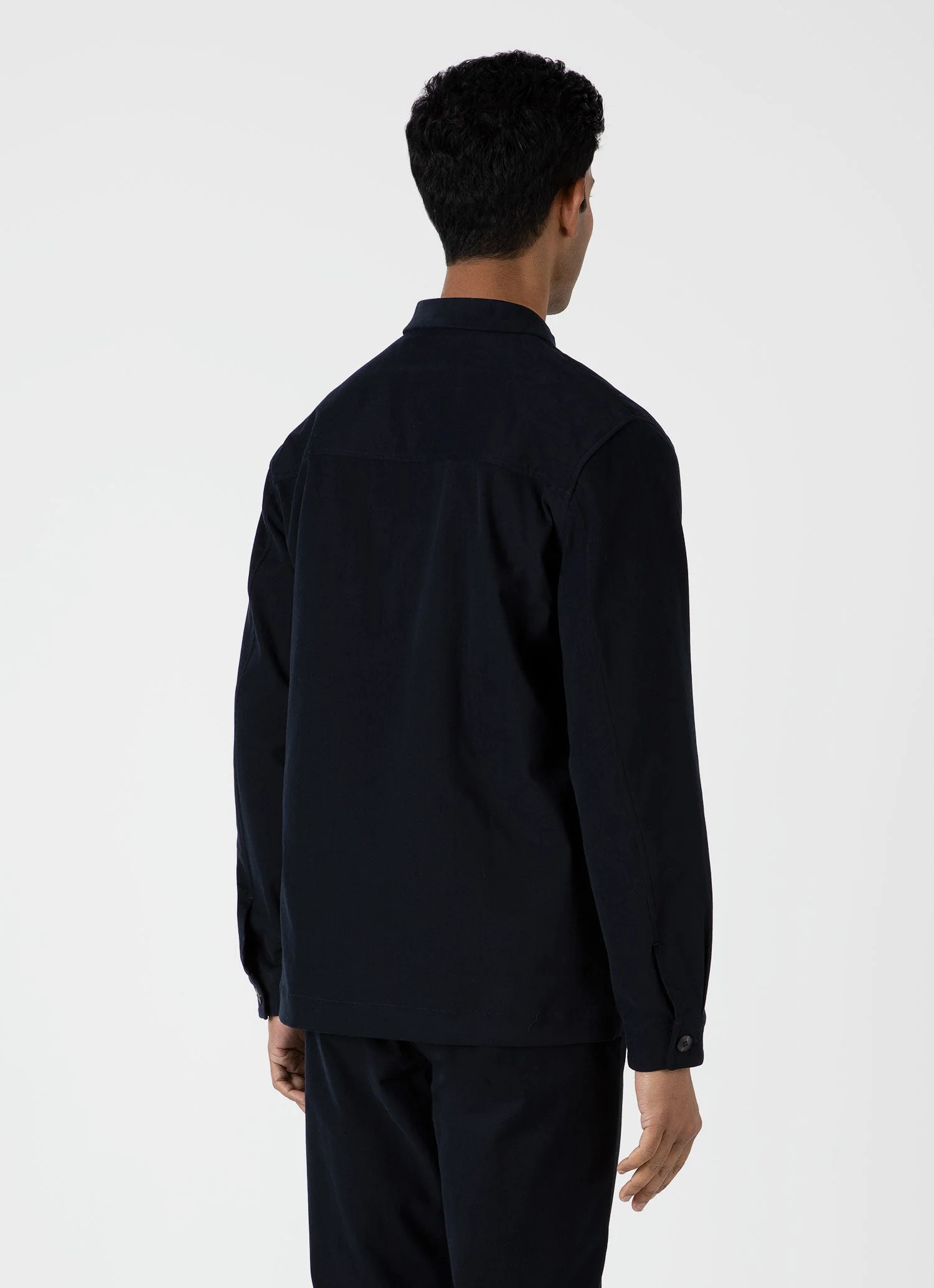 Men's Brushed Cotton Wool Overshirt in Navy - Image 5