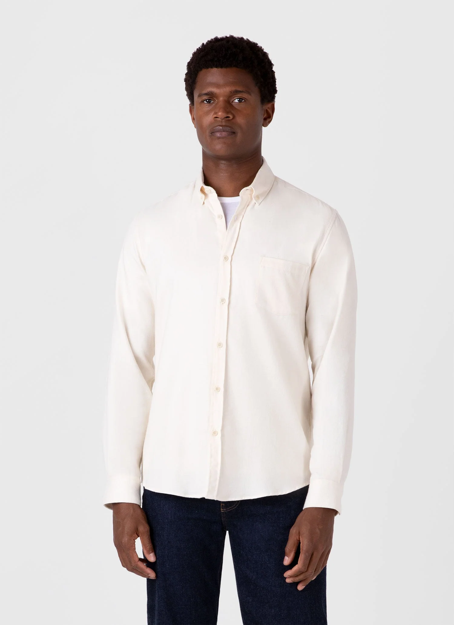 Men's Button Down Flannel Shirt in Ecru - Image 2