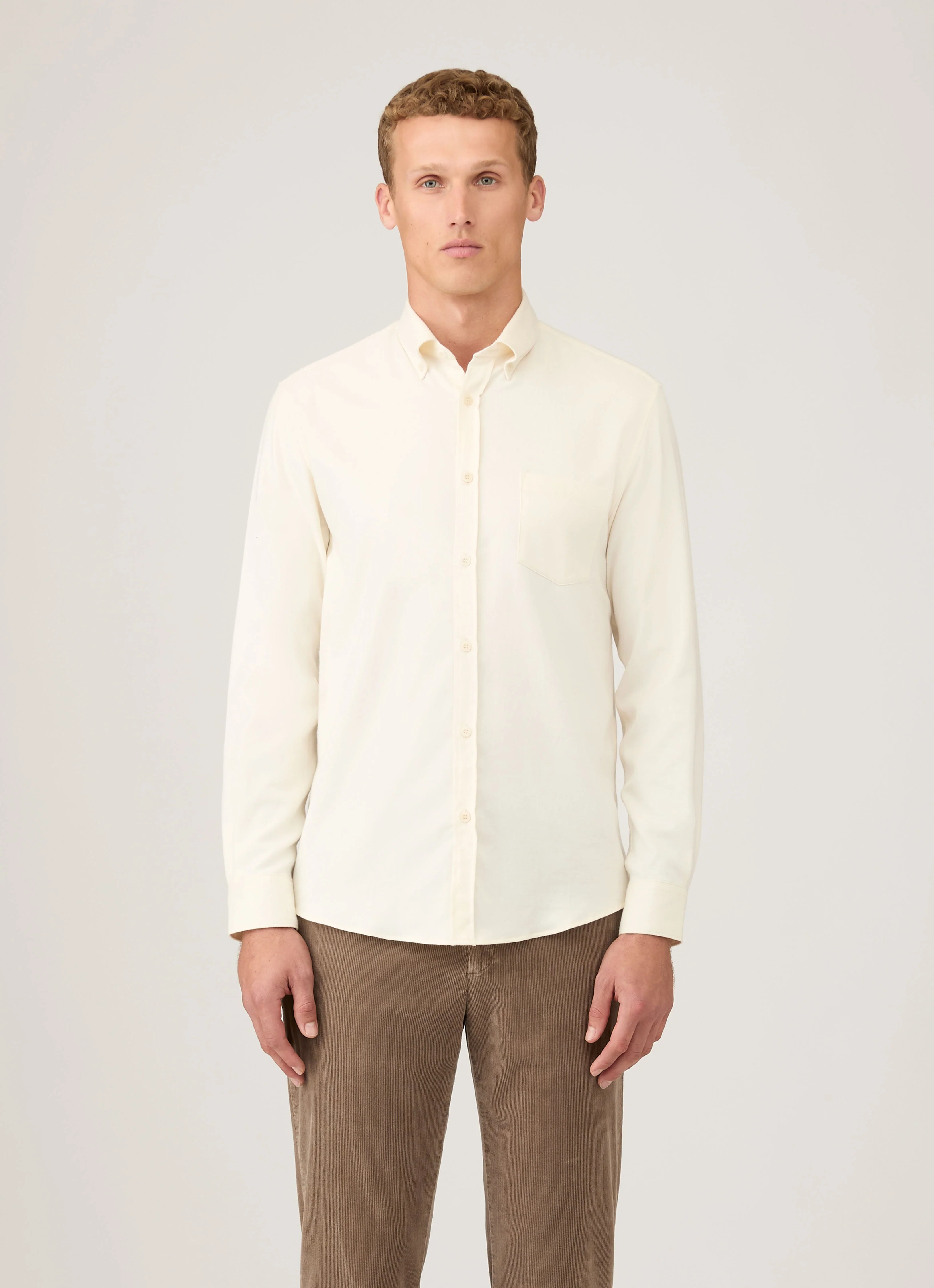 Men's Button Down Flannel Shirt in Ecru - Image 2