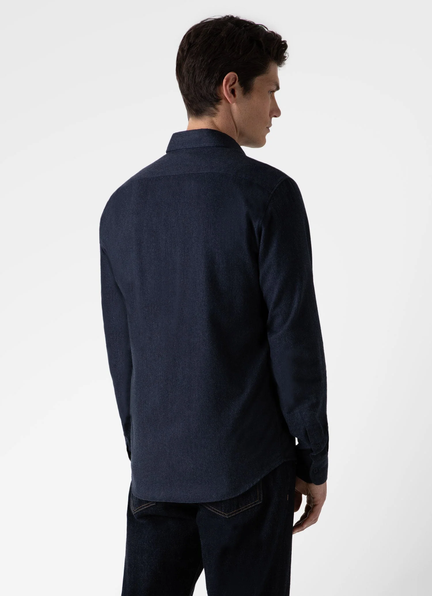 Men's Button Down Flannel Shirt in Navy Melange - Image 5