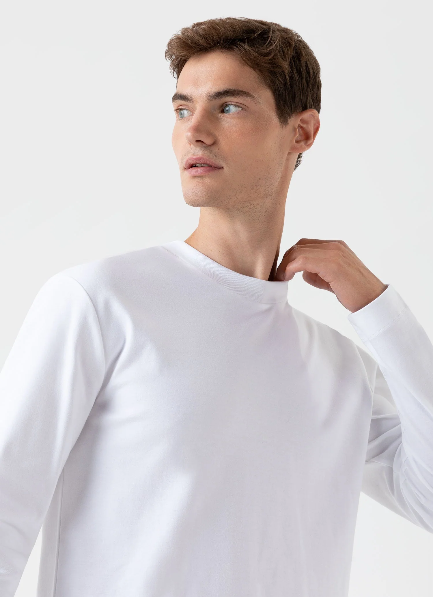 Men's Carbon Brushed Long Sleeve T-shirt in White - Image 6