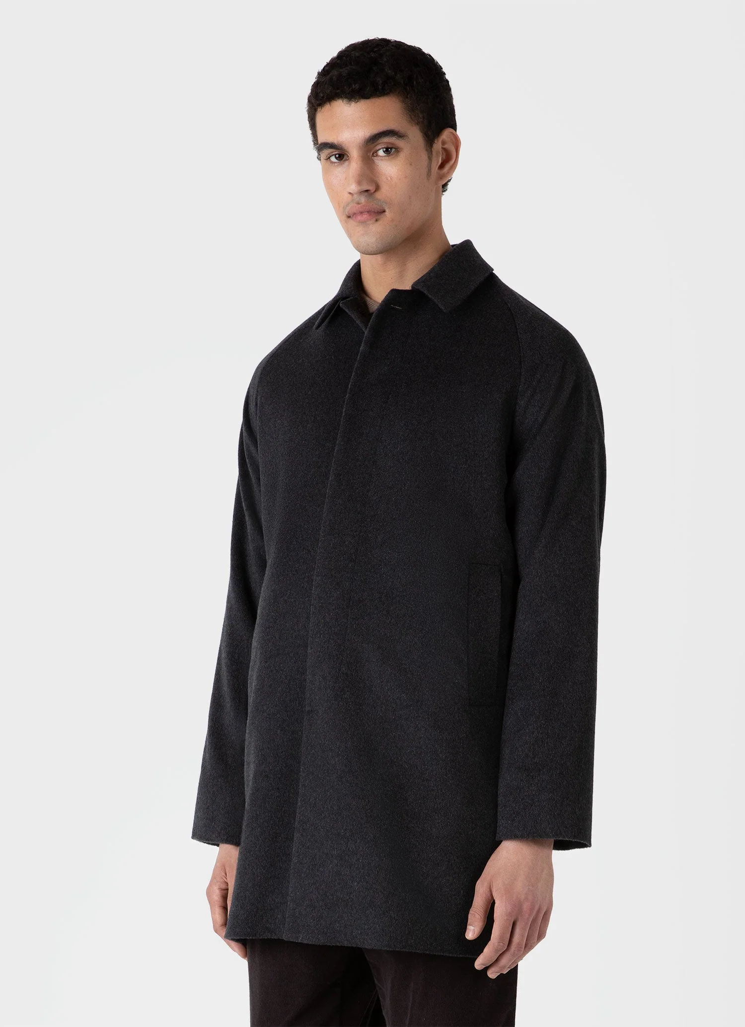 Men's Cashmere Car Coat in Charcoal Melange - Image 2