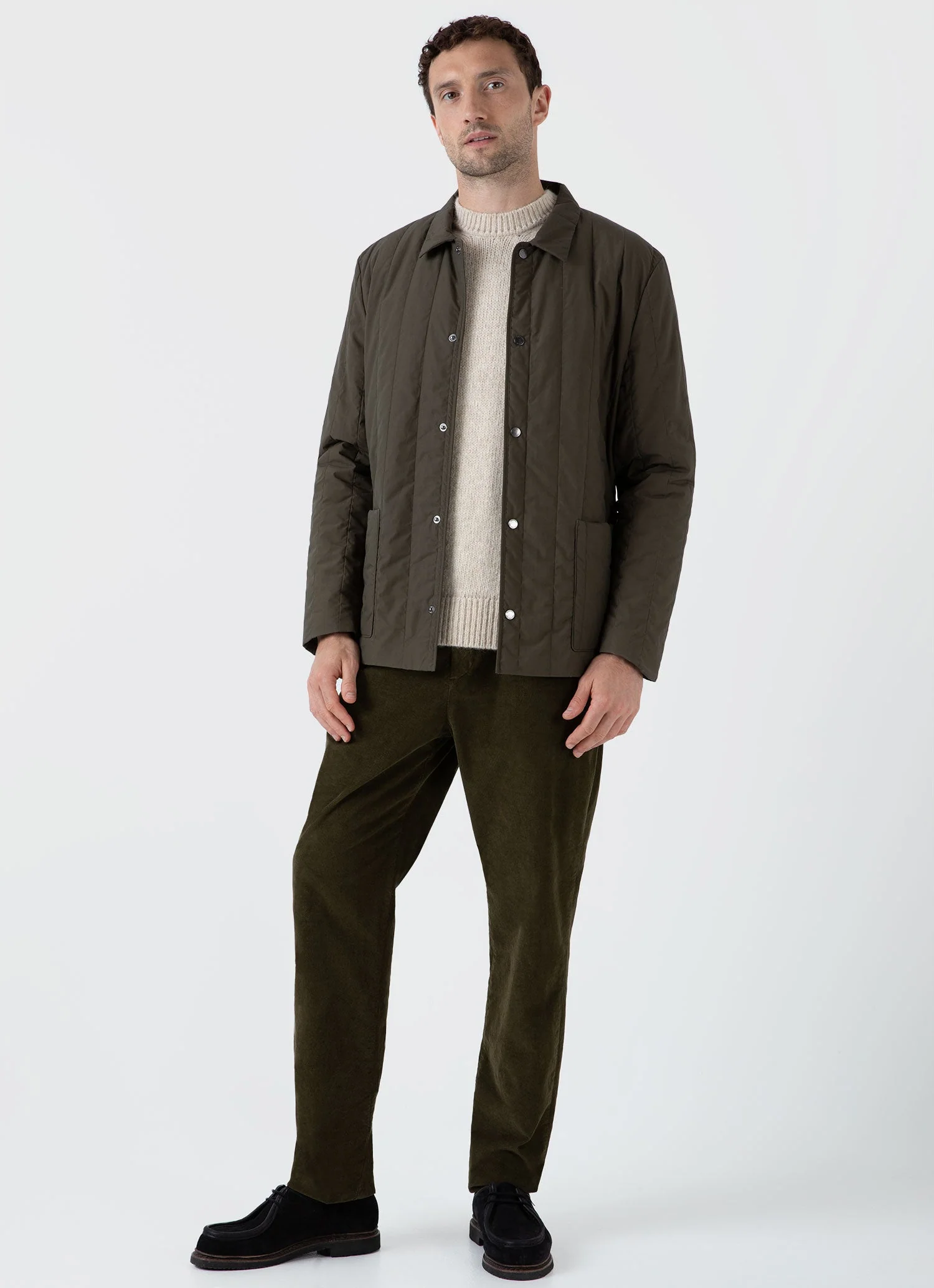 Men's Cellular Cord Drawstring Trouser in Dark Olive - Image 2