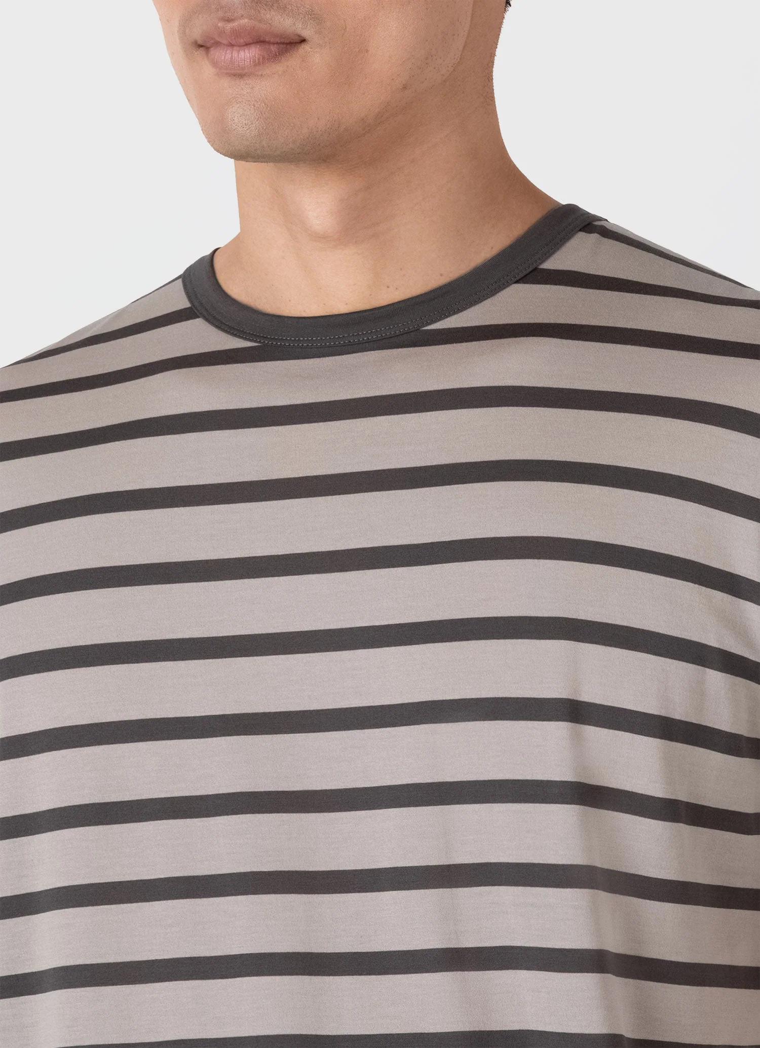 Men's Classic T-shirt in Ash Grey/Charcoal Breton Stripe - Image 6