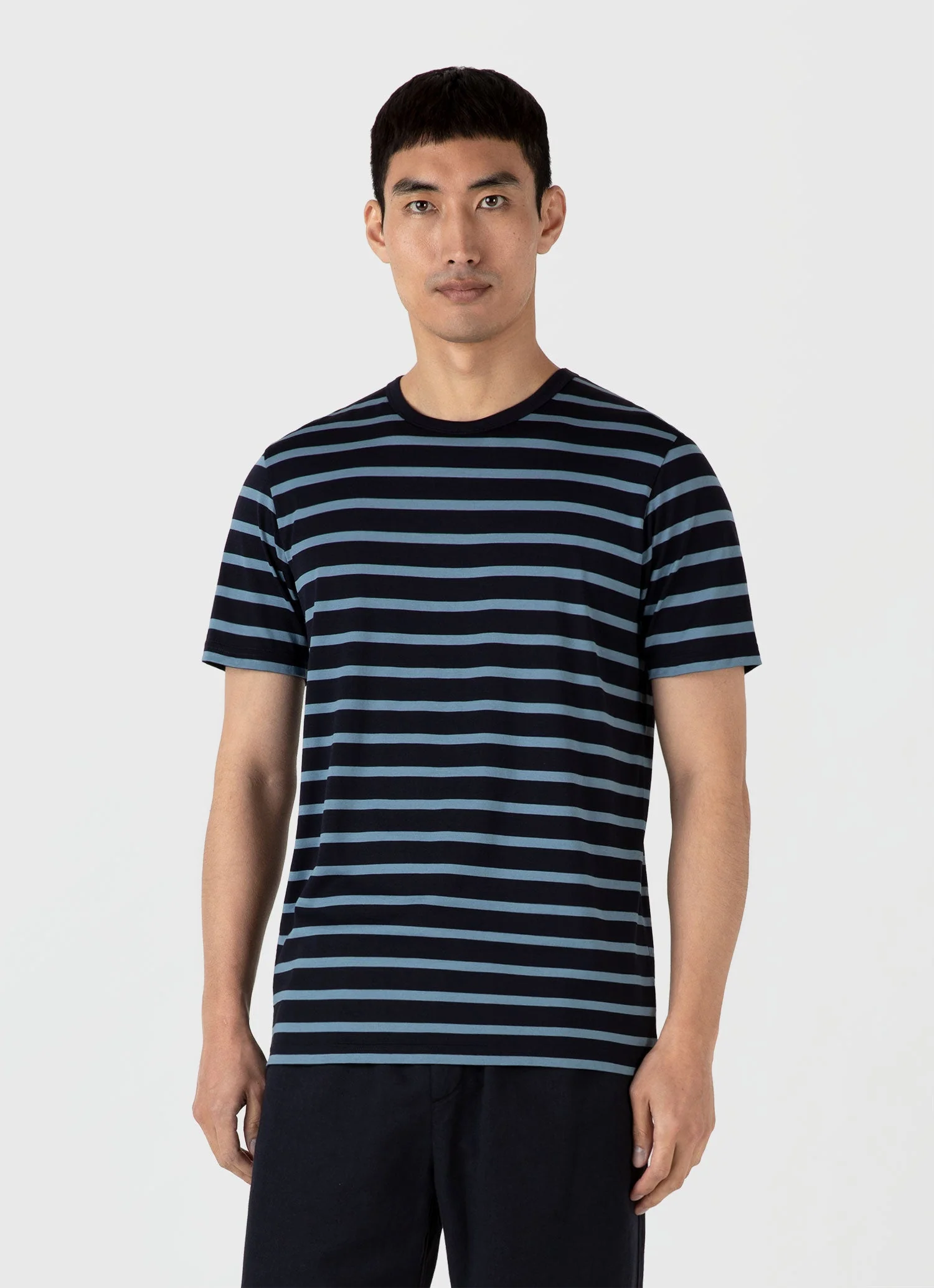 Men's Classic T-shirt in Navy/Como Blue Breton Stripe - Image 2