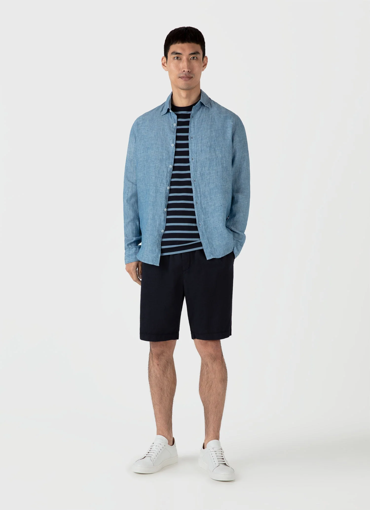 Men's Classic T-shirt in Navy/Como Blue Breton Stripe - Image 3