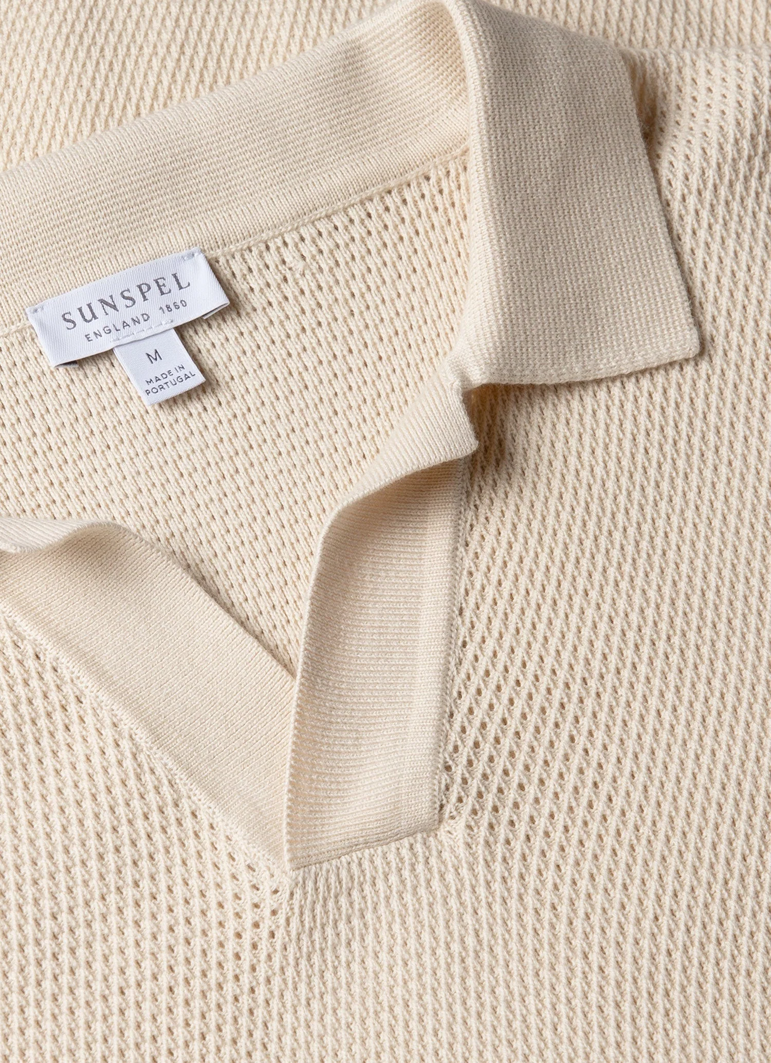 Men's Compact Mesh Knit Polo Shirt in Ecru - Image 4