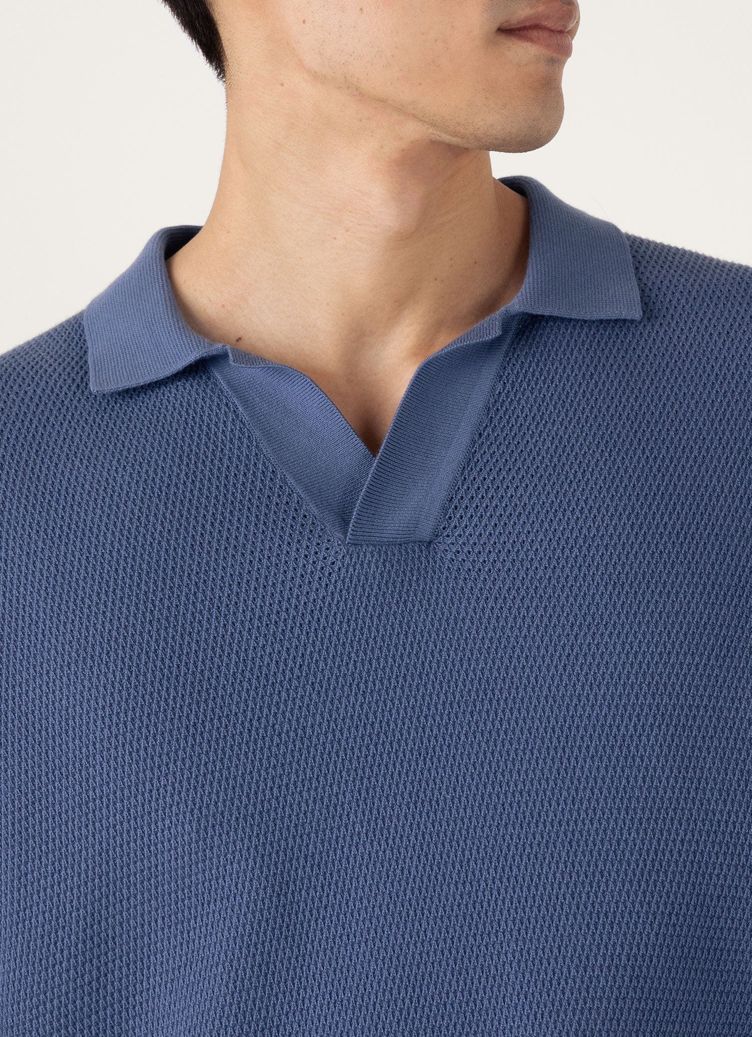 Men's Compact Mesh Knit Polo Shirt in Soft Denim - Image 6