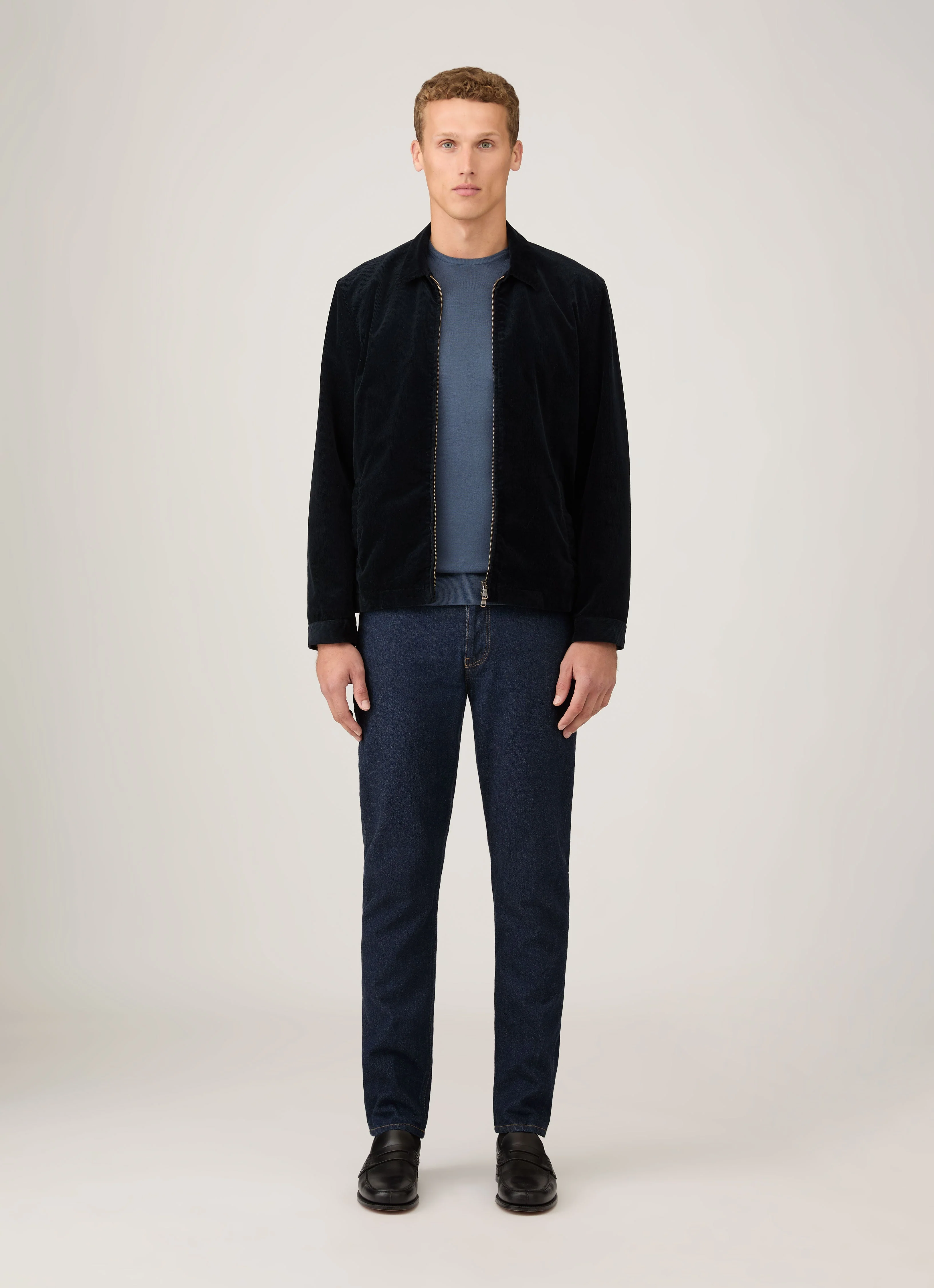 Men's Corduroy Harrington Jacket in Navy - Image 3