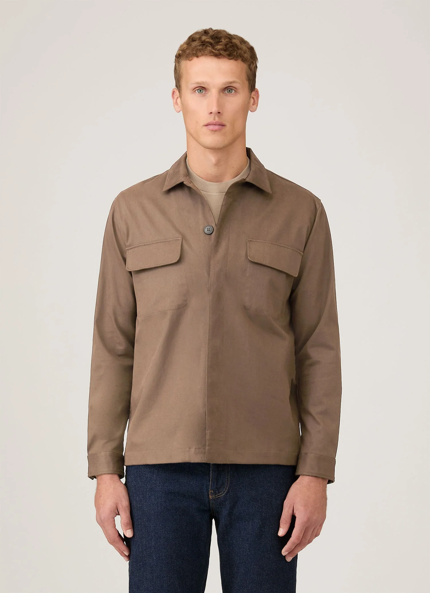 Men's Cotton Cashmere Overshirt in Dark Stone - Image 2
