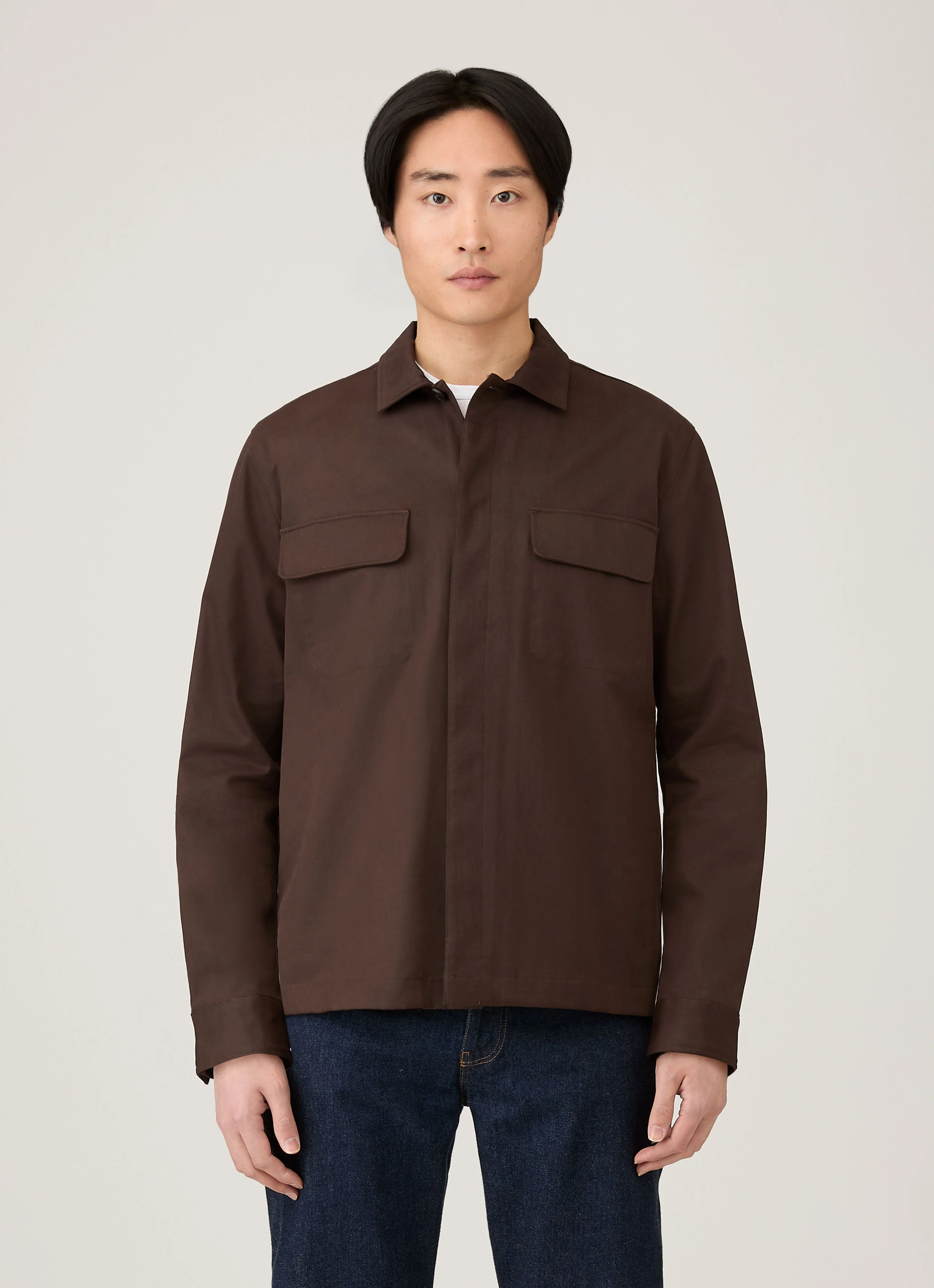 Men's Cotton Cashmere Overshirt in Truffle - Image 2