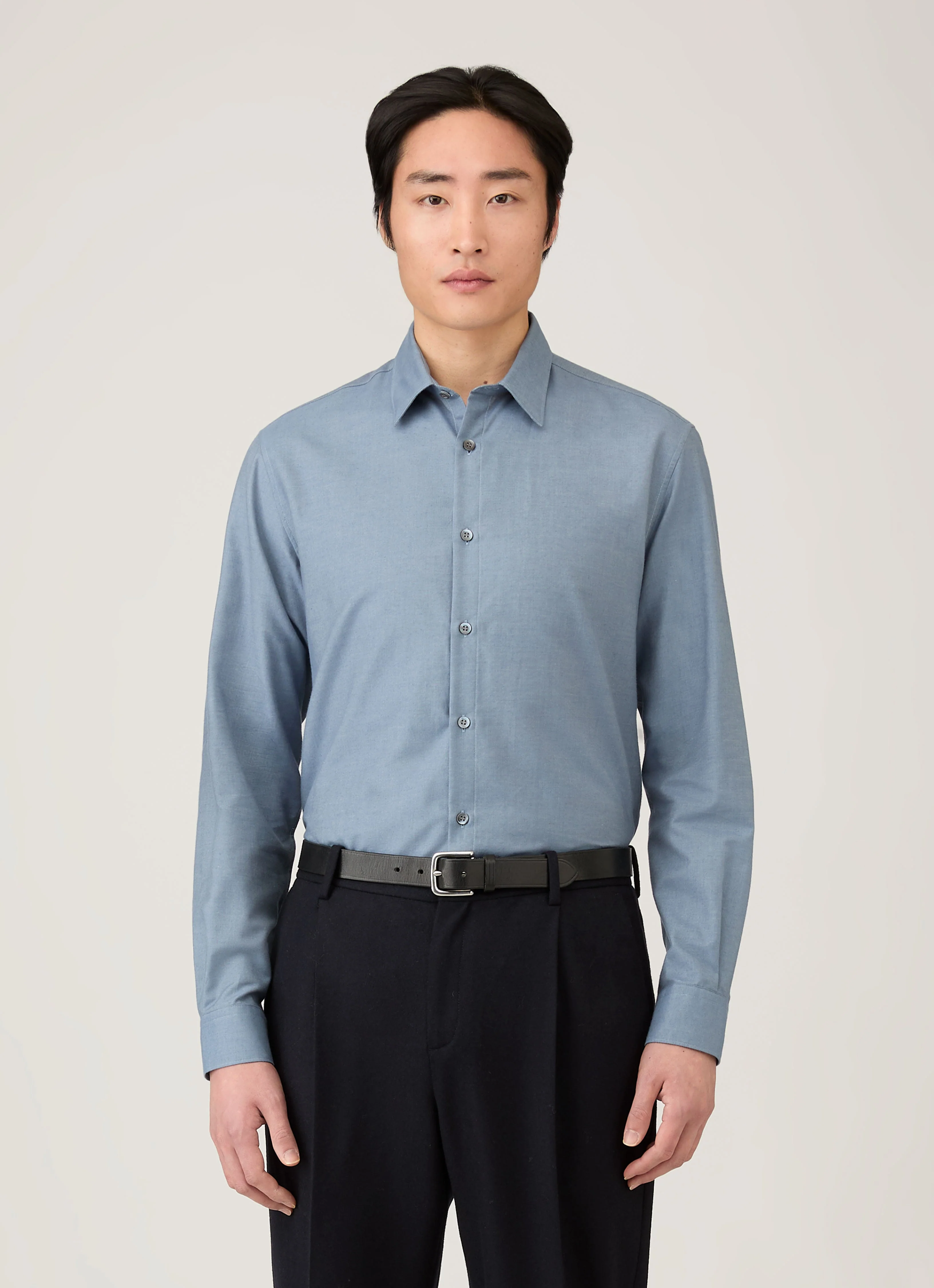 Men's Cotton Cashmere Shirt in Dark Blue - Image 2