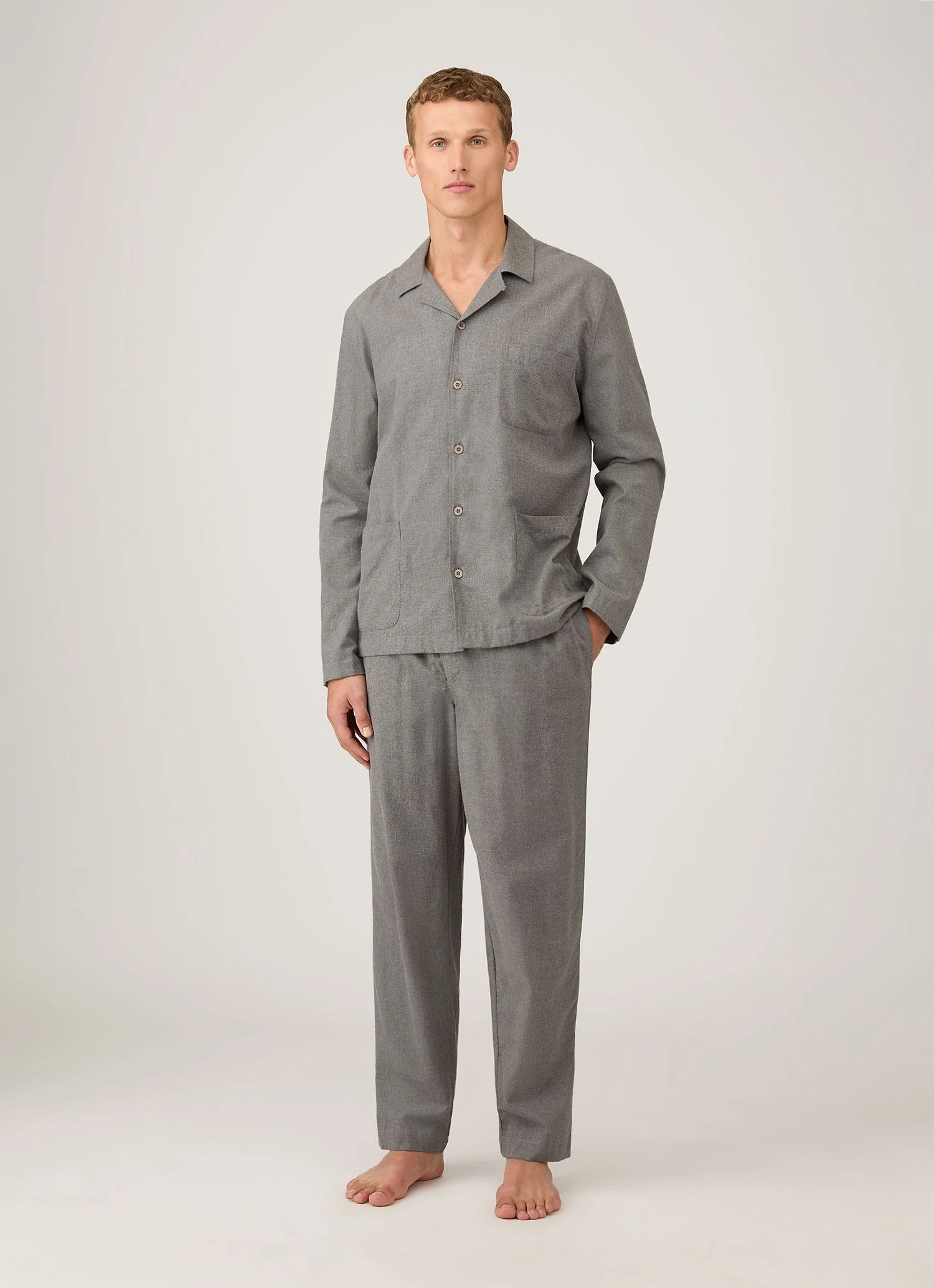 Men's Cotton Flannel Pyjama Set in Mid Grey Melange - Image 2