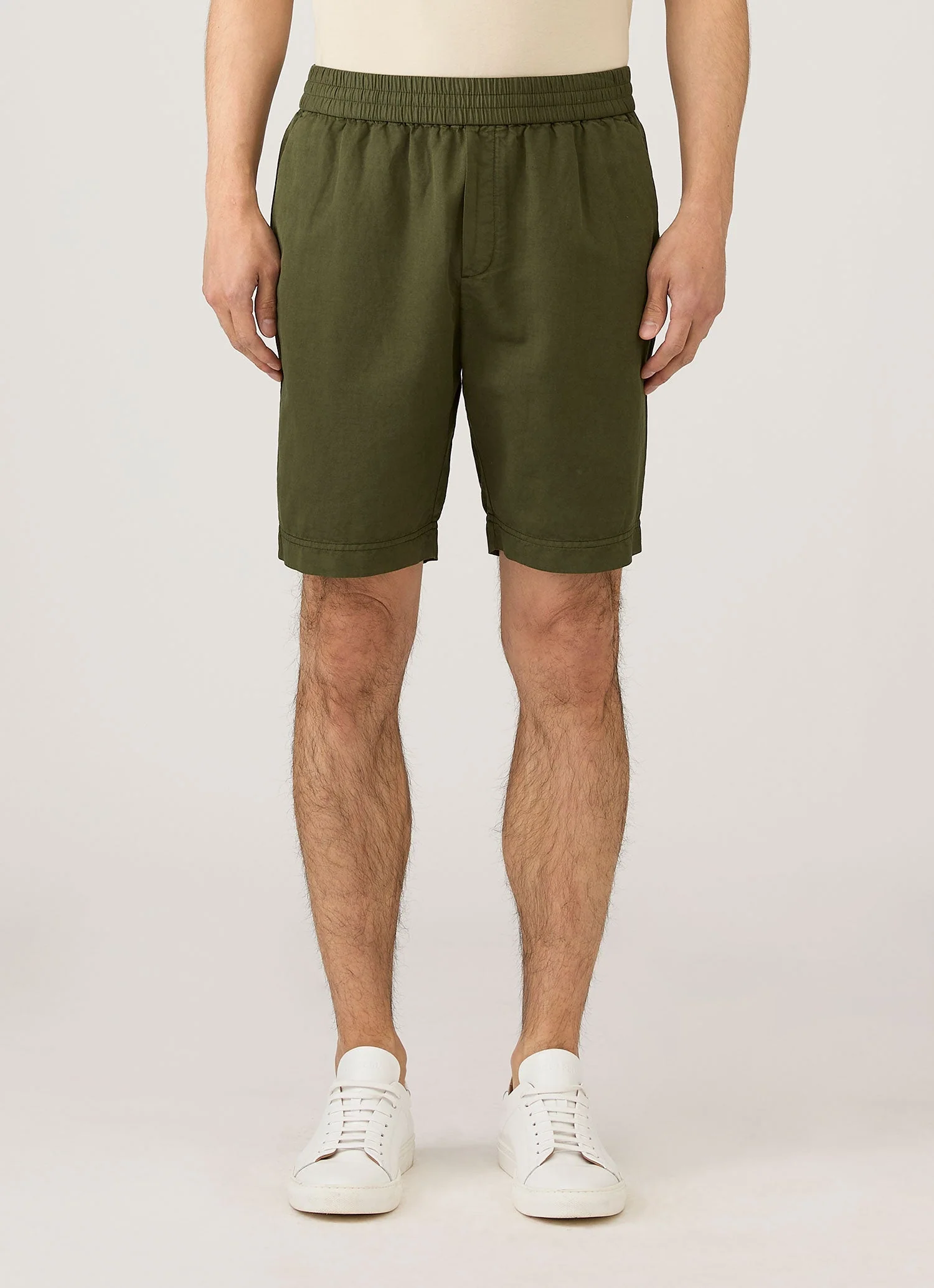 Men's Cotton Linen Drawstring Shorts in Deep Olive - Image 2