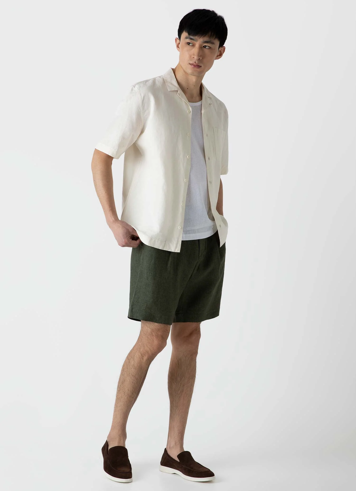 Men's Cotton Linen Shirt in Ecru - Image 3