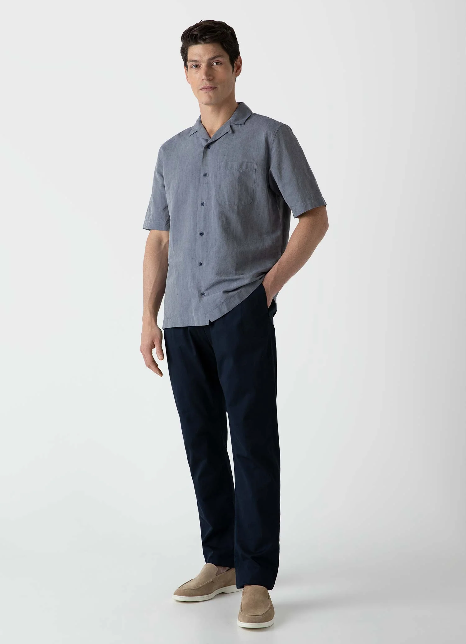 Men's Cotton Linen Shirt in Light Navy Melange - Image 3
