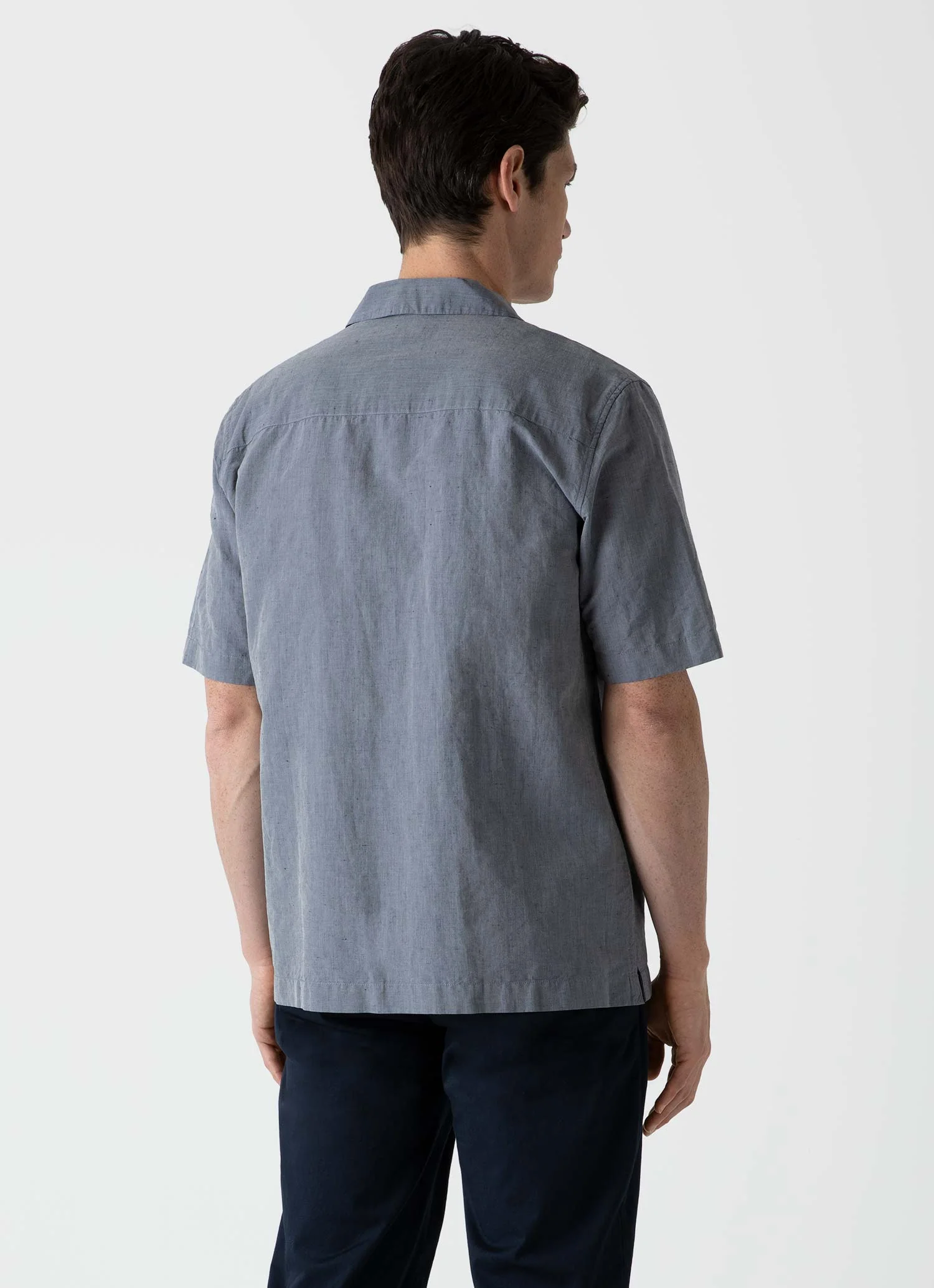 Men's Cotton Linen Shirt in Light Navy Melange - Image 4