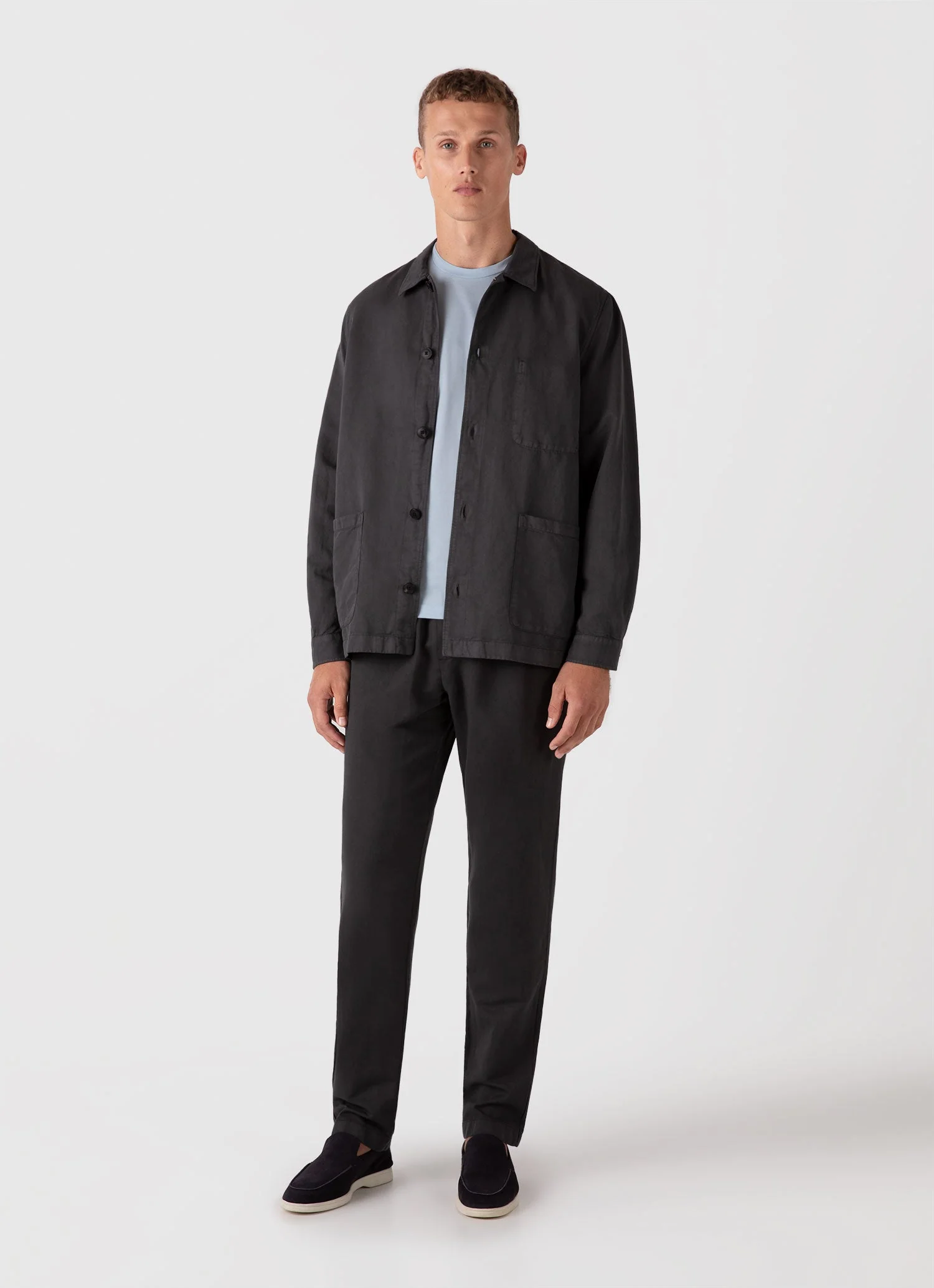 Men's Cotton Linen Twin Pocket Jacket in Charcoal - Image 3