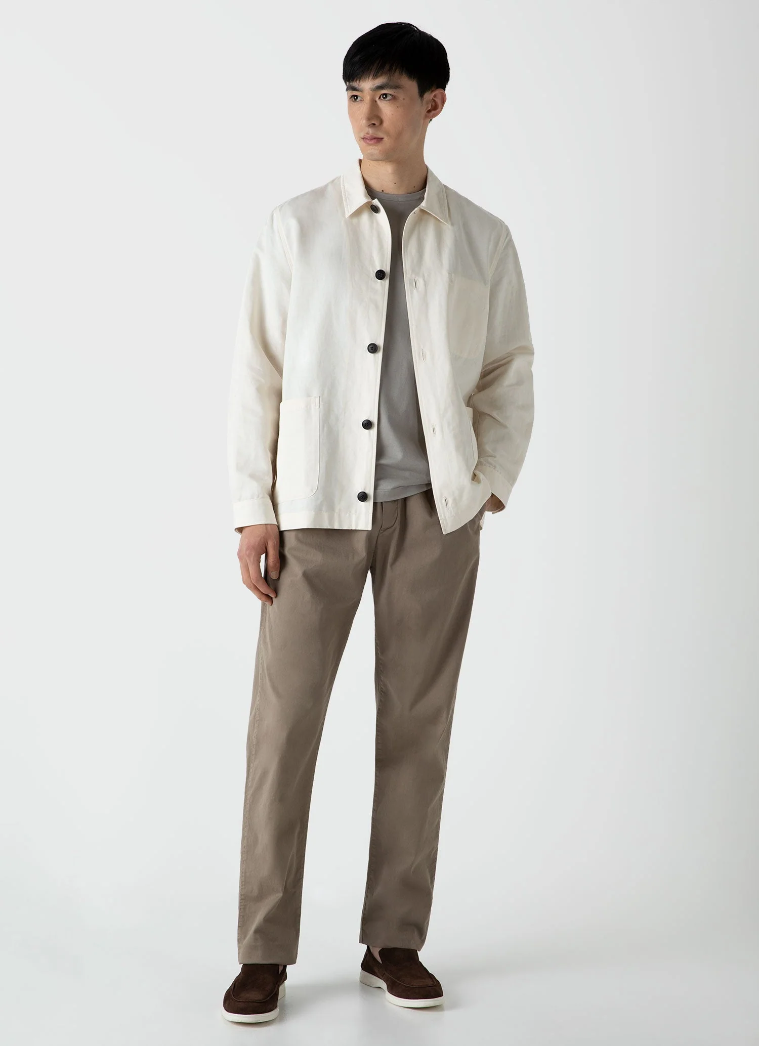 Men's Cotton Linen Twin Pocket Jacket in Undyed - Image 3