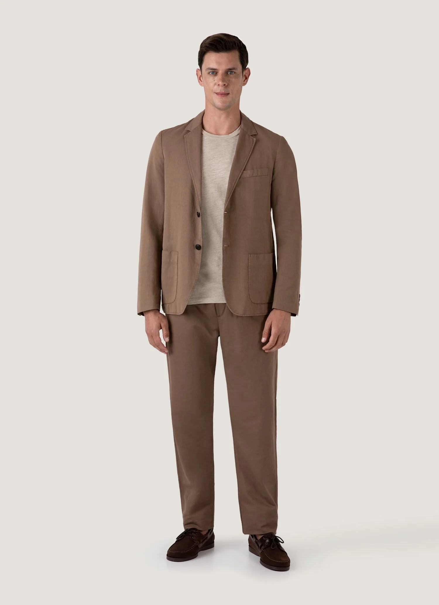 Men's Cotton Linen Blazer in Dark Tan - Image 3