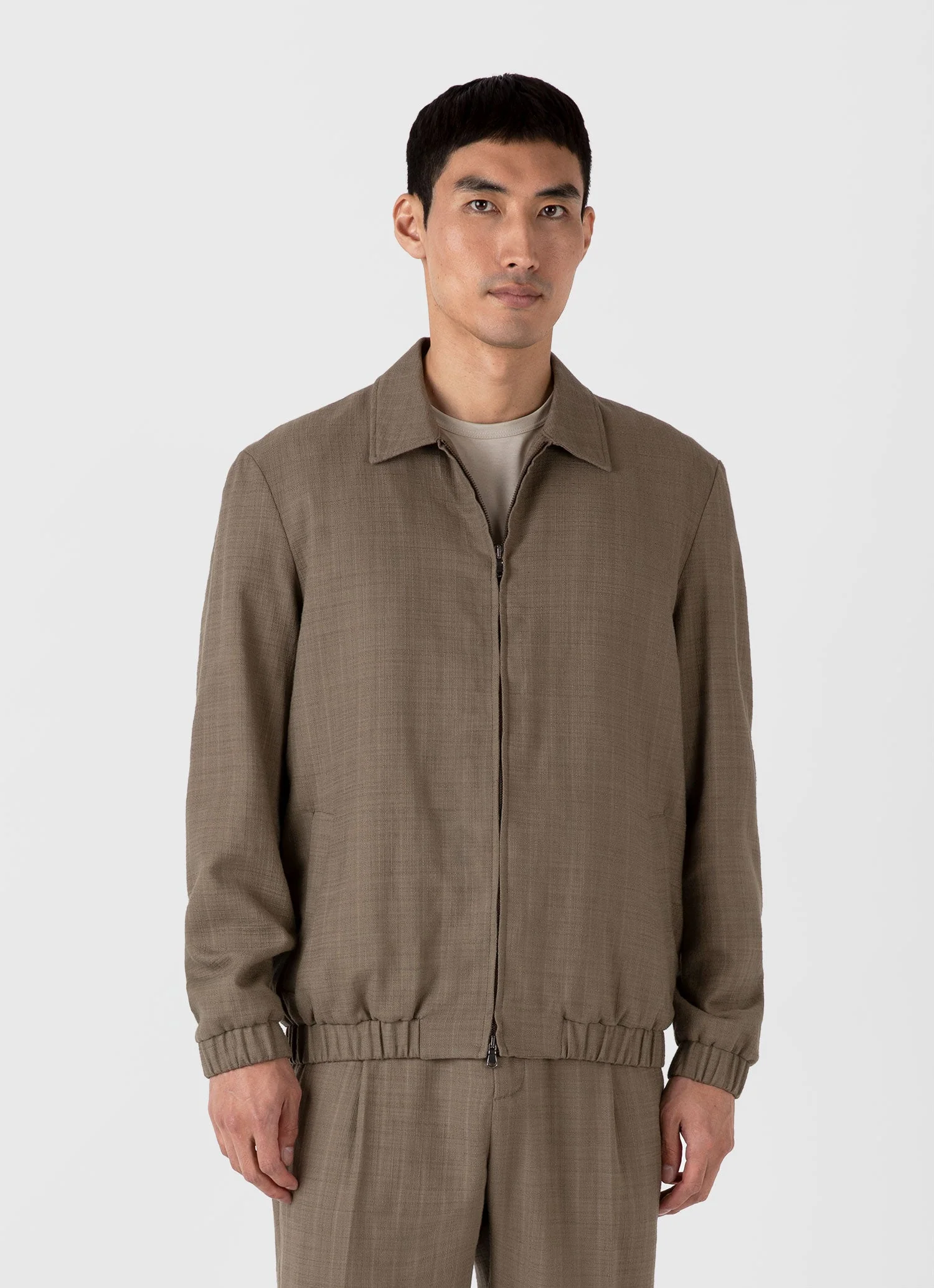 Men's Cotton Raffia Blouson Jacket in Dark Stone - Image 2