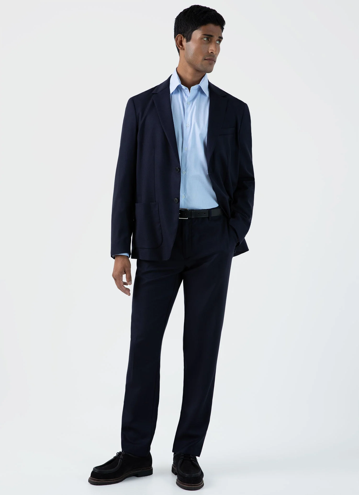 Men's Cotton Stretch Shirt in Light Blue/White - Image 3