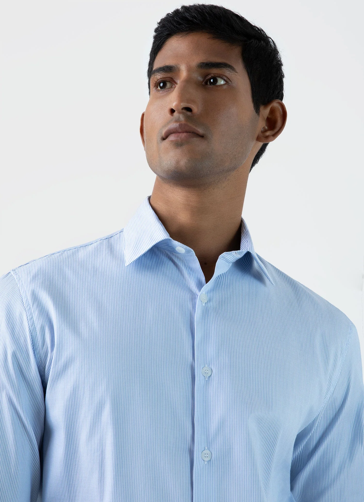 Men's Cotton Stretch Shirt in Light Blue/White - Image 6