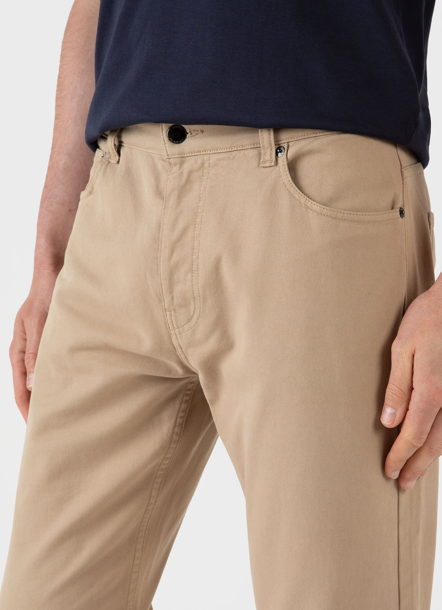 Men's Cotton Drill 5 Pocket Trouser in Stone - Image 5