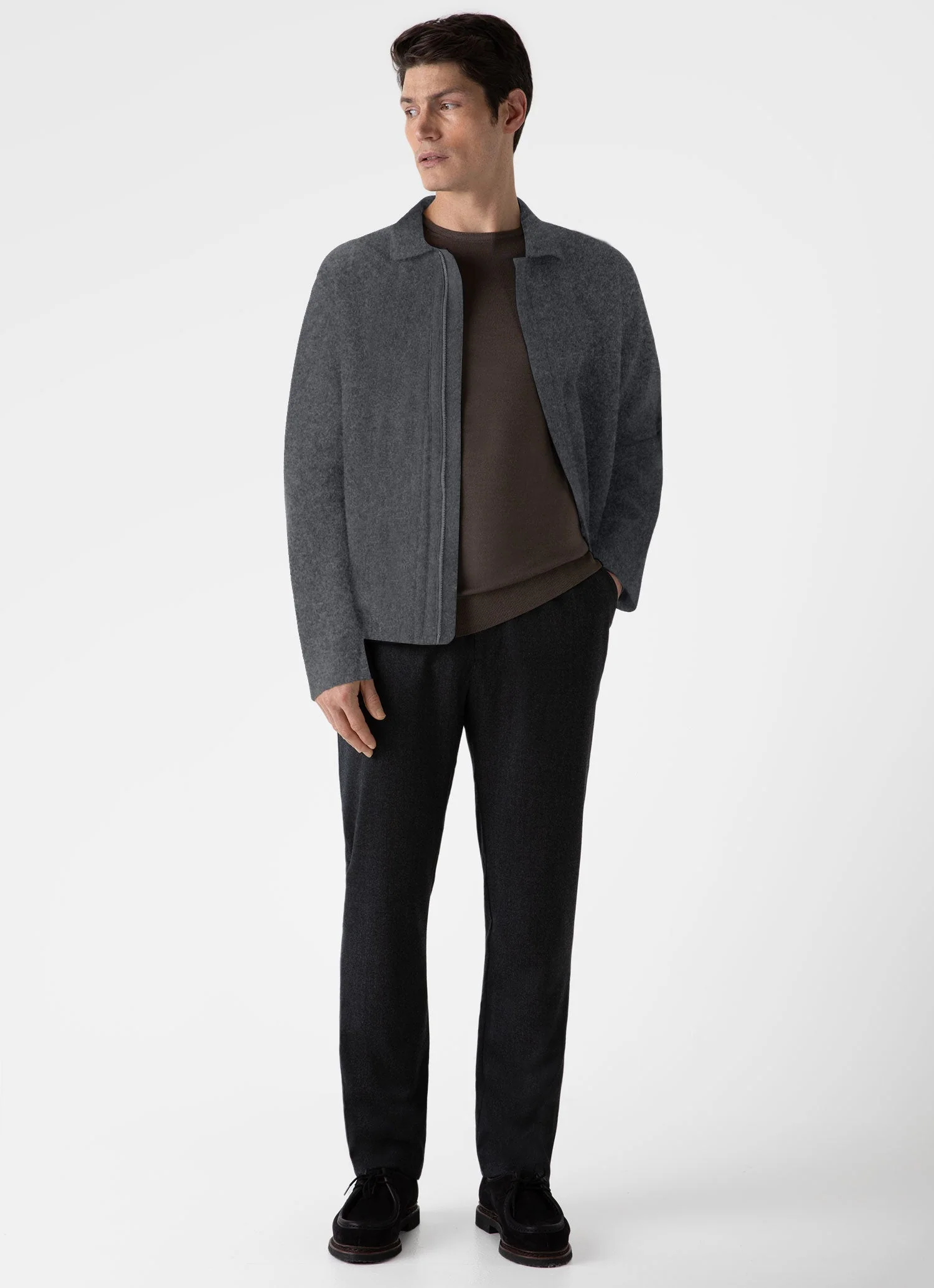 Men's Double Faced Jacket in Charcoal Melange - Image 3