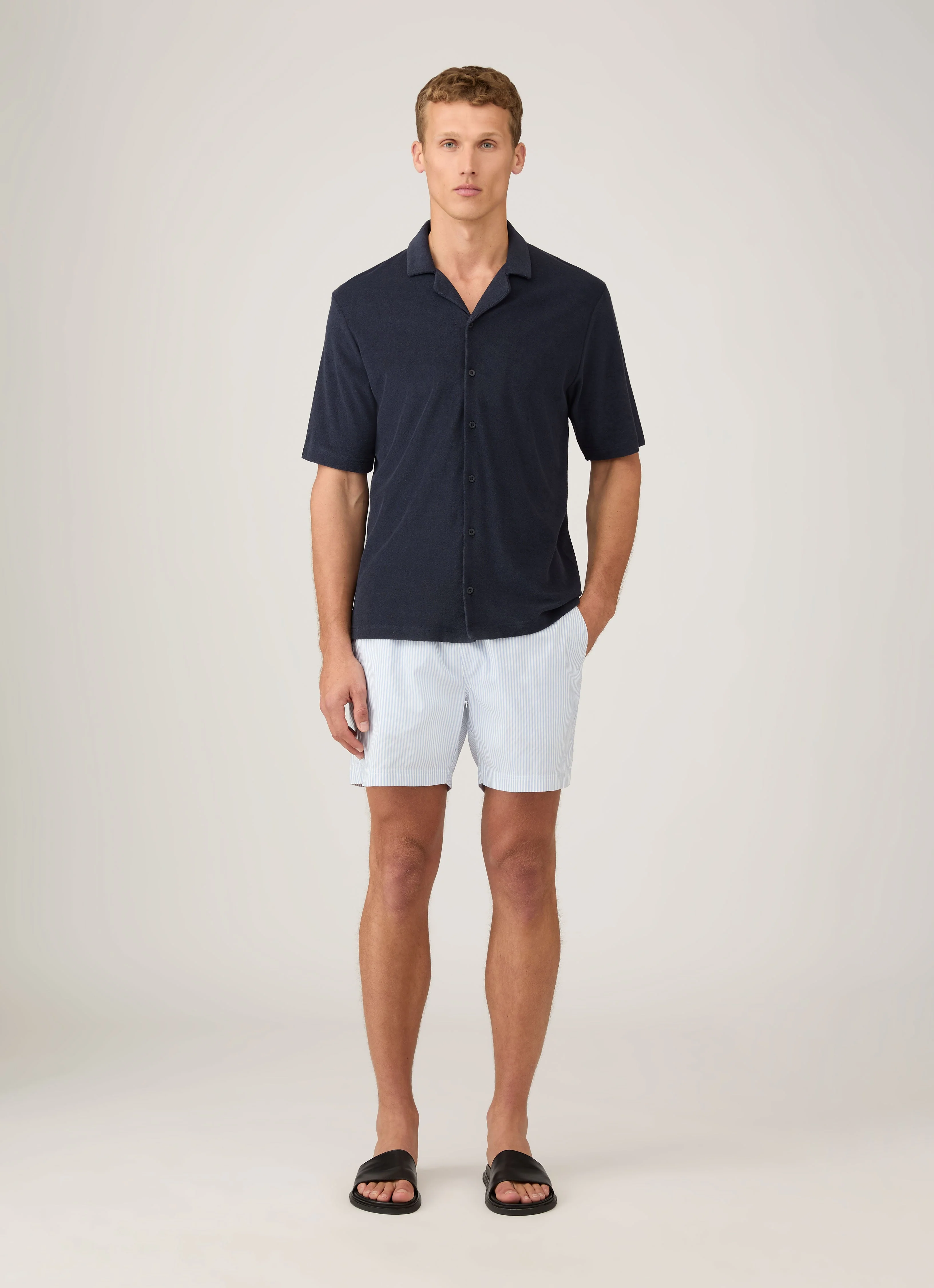 Men's Drawstring Swim Shorts in White/Cool Blue - Image 3