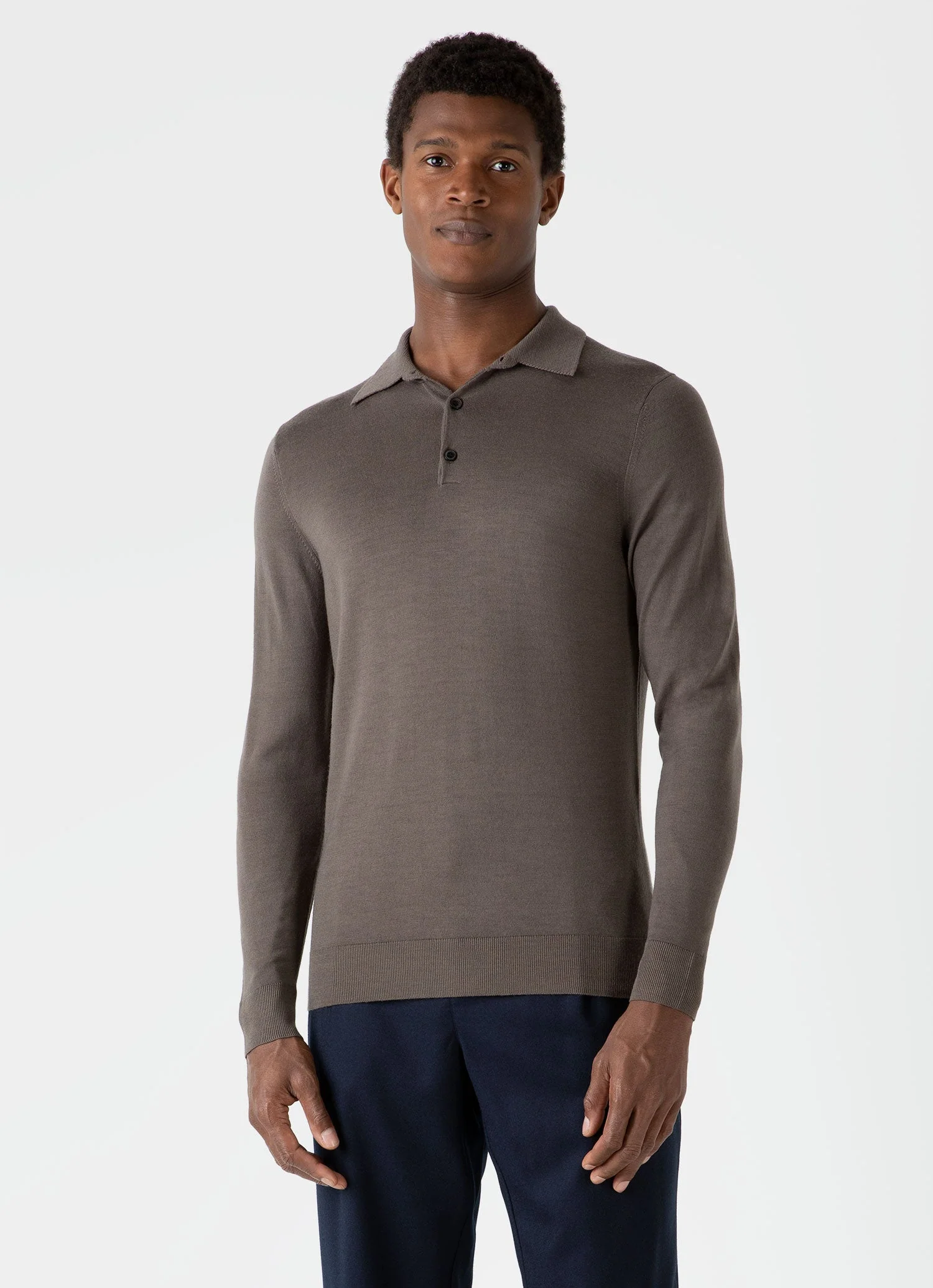 Men's Extra-Fine Merino Knitted Polo Shirt in Cedar - Image 2
