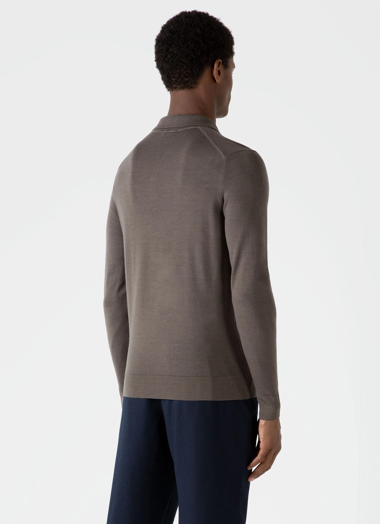 Men's Extra-Fine Merino Knitted Polo Shirt in Cedar - Image 5