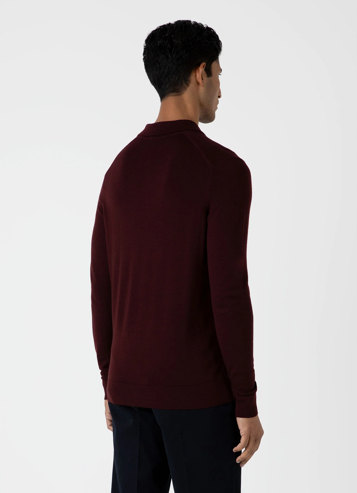Men's Extra-Fine Merino Knitted Polo Shirt in Port - Image 5