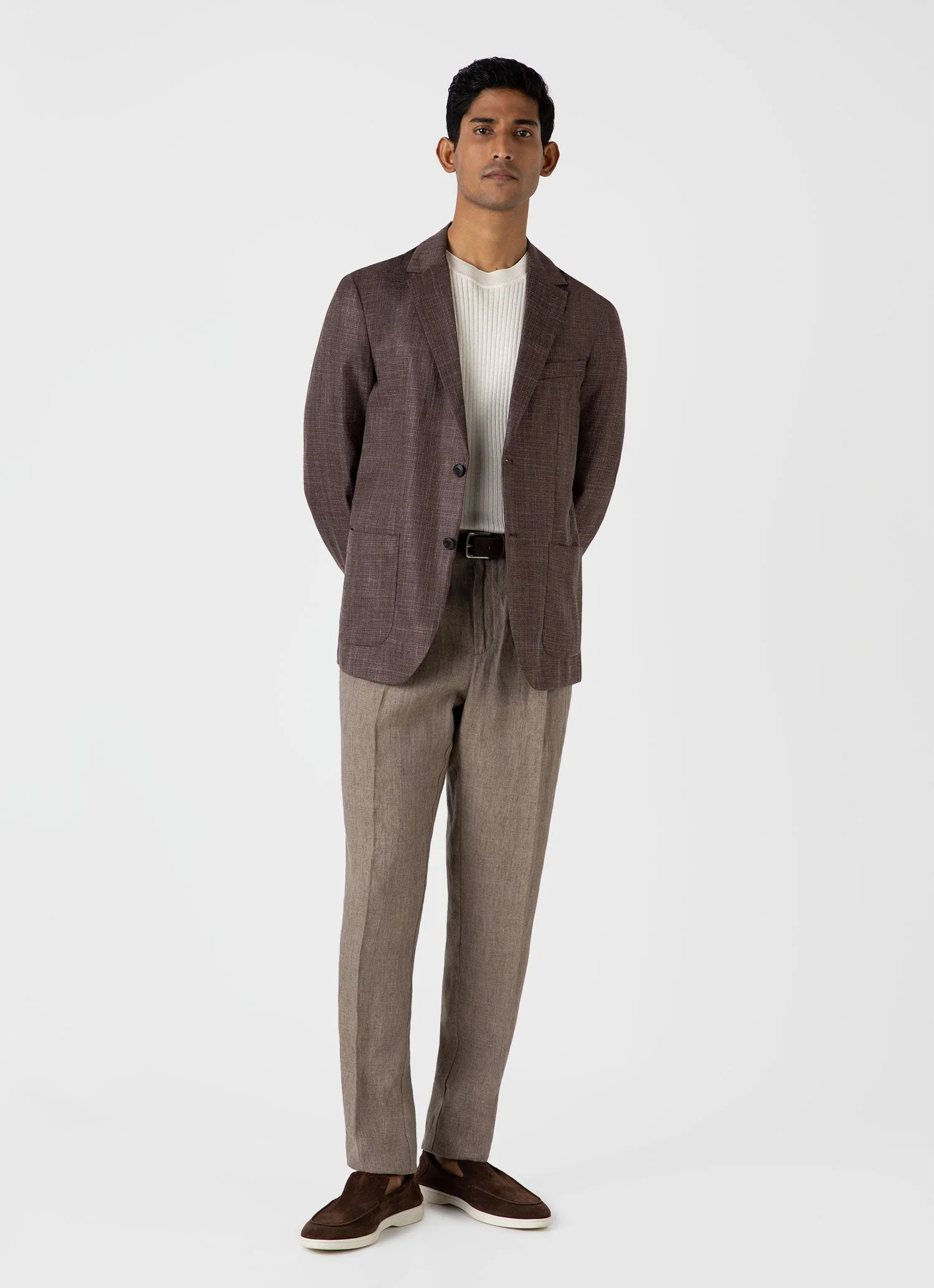 Men's Fine Rib Silk Cotton T-shirt in Ecru - Image 3