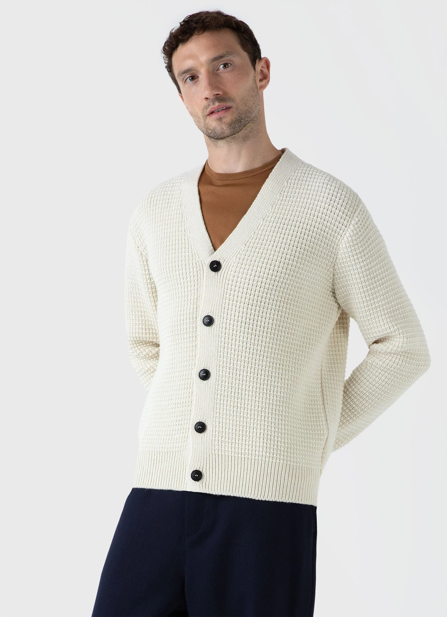 Men's Fisherman Cardigan in Ecru - Image 2